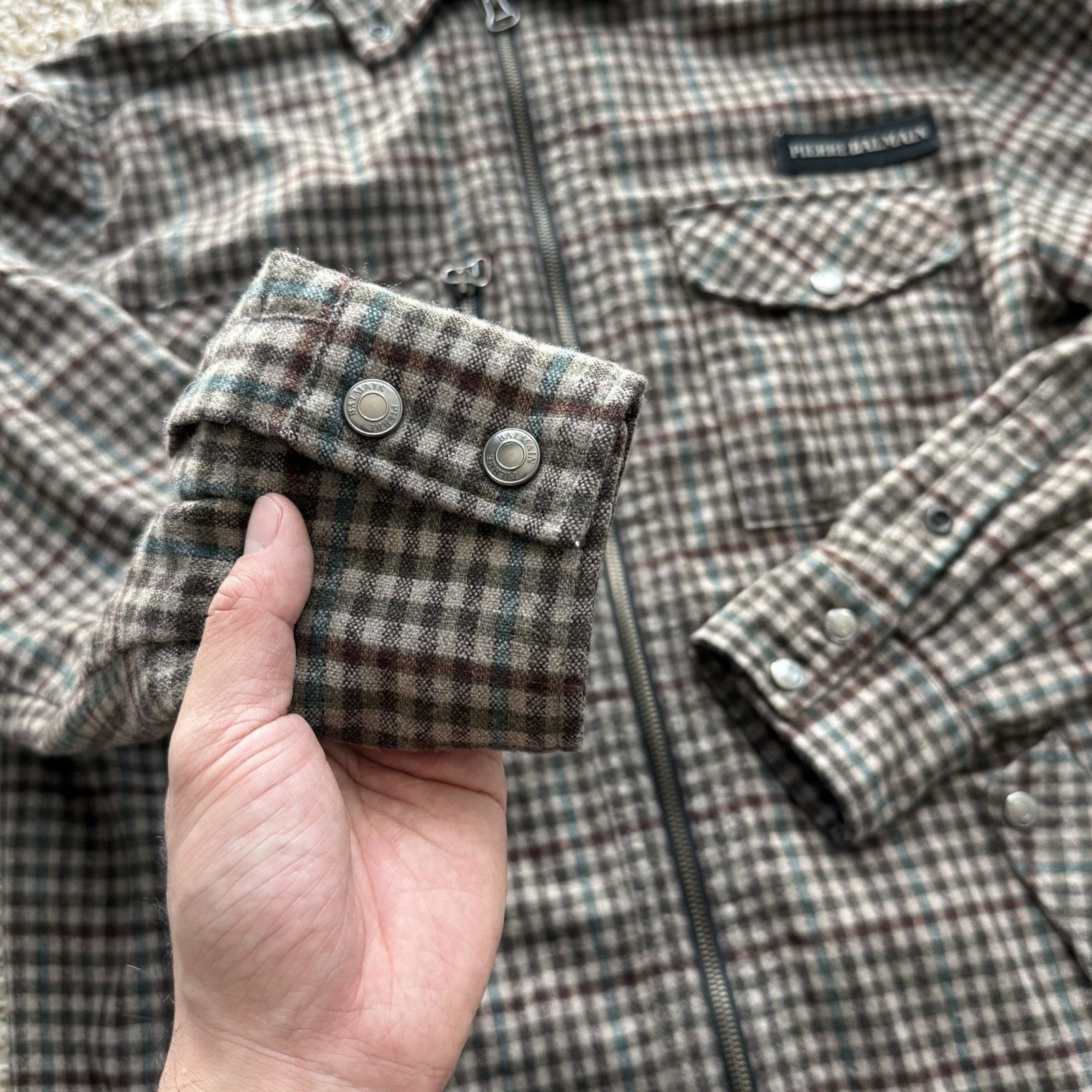 Balmain × Pierre Balmain × Vintage Vintage Pierre Balmain Italy Wool FullZip Jacket Brown Plaid Size US L / EU 52-54 / 3 - 7 Thumbnail