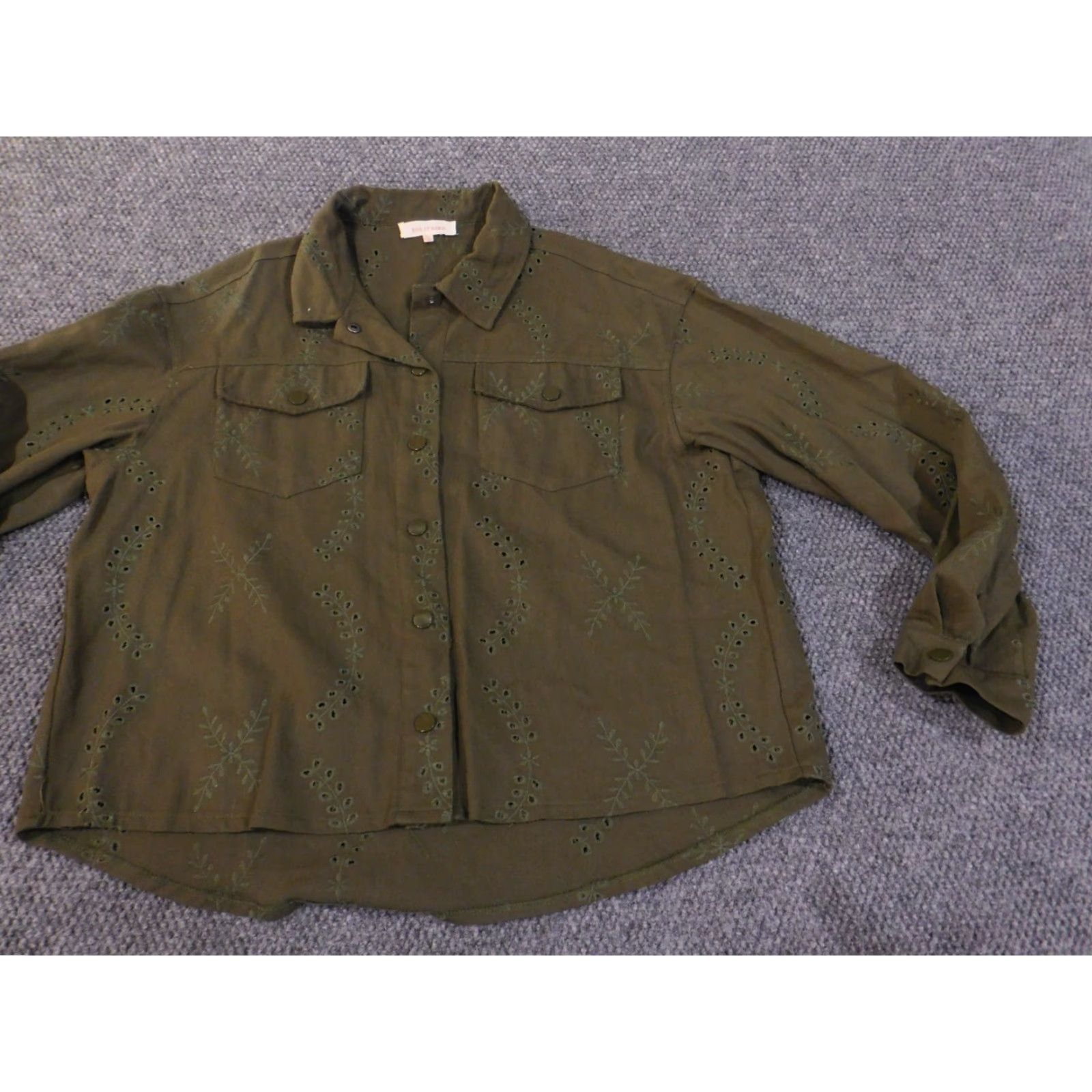 Vintage Anthology Solitare Top XL Womens Green Floral Embroidered Denim Jacket Size XL / US 12-14 / IT 48-50 - 4 Thumbnail