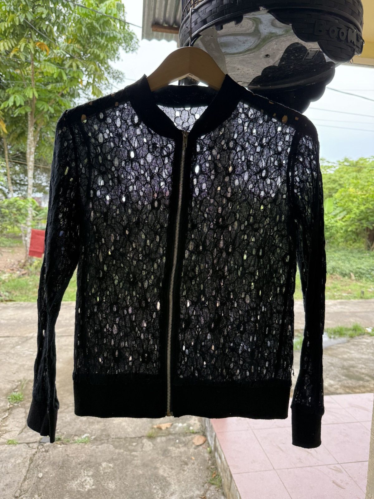Unknown Open Fishnet Varsity Jacket Zip