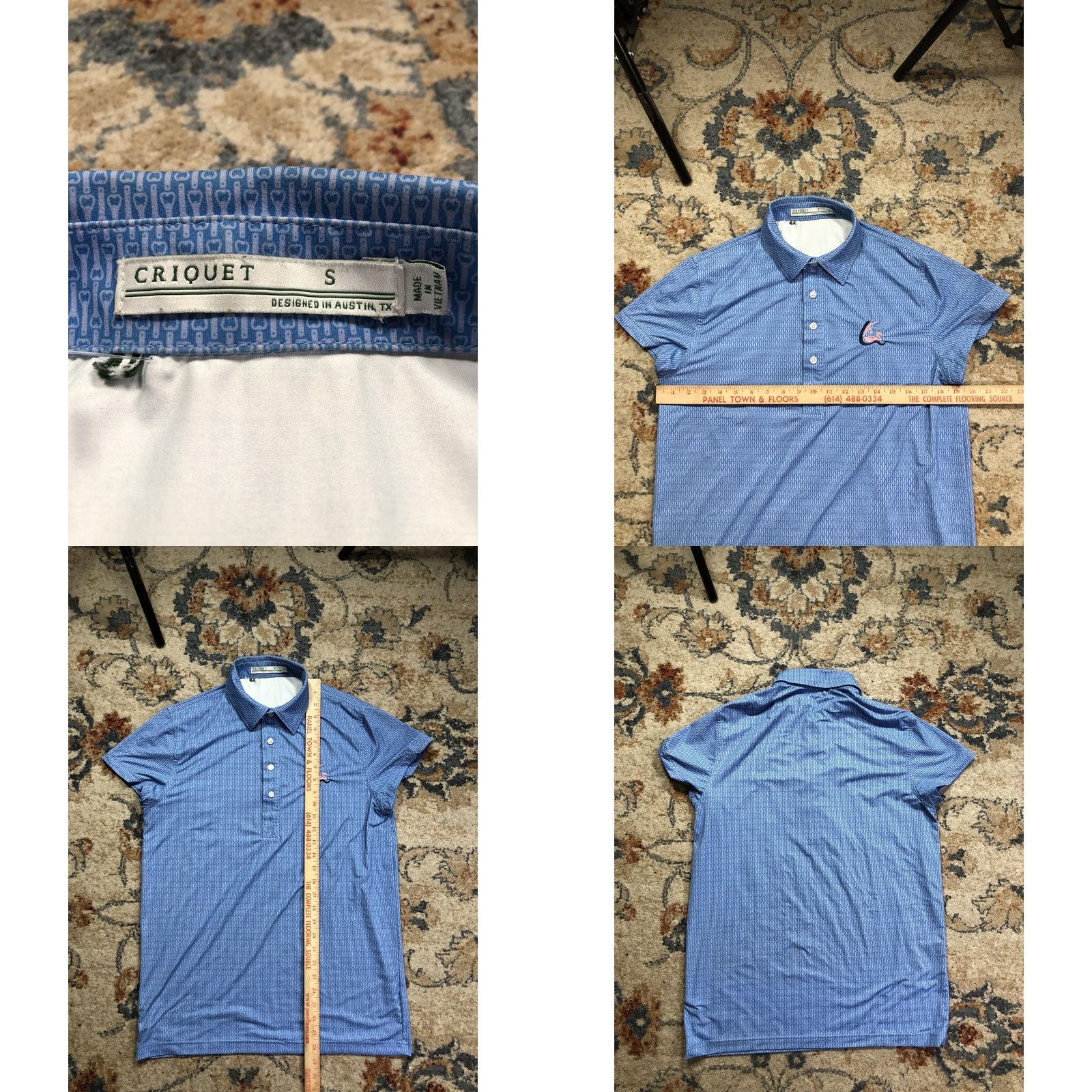 Vintage Criquet Polo Shirt Mens S Blue Geometric All Over Print Performance Golf Tee Shirt Size US S / EU 44-46 / 1 - 8 Thumbnail