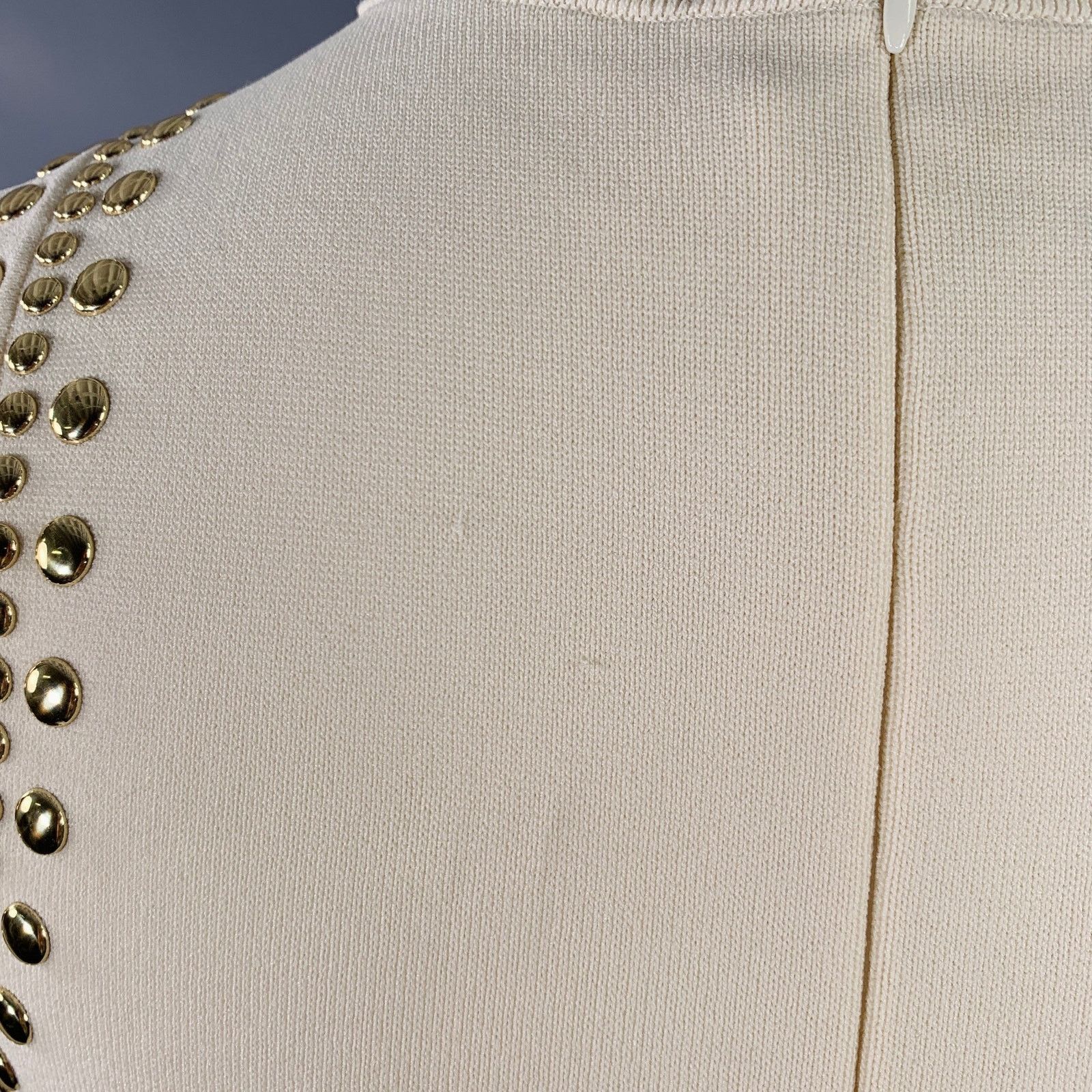 Michael Kors MICHAEL KORS Cream Gold Viscose Studded Sleeveless Dress Size L / US 10 / IT 46 - 5 Thumbnail