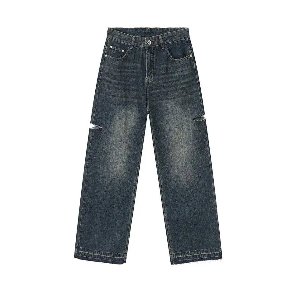 Japanese Brand Retro loose straight leg ripped jeans Size US 32 / EU 48 - 6 Thumbnail