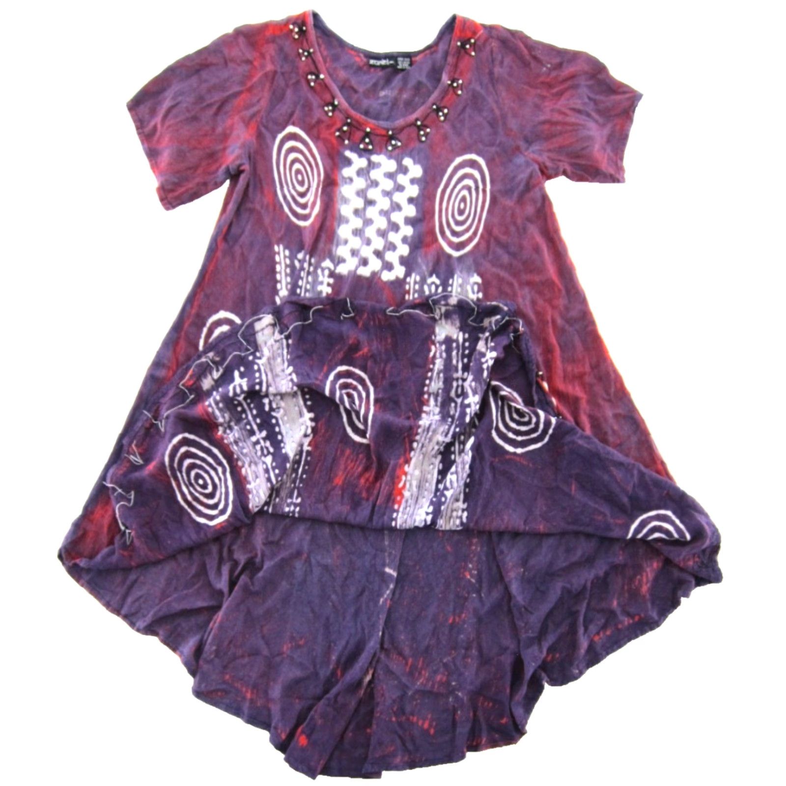 Vintage VINTAGE Zuriet By Hans Rayon Purple Red White Abstract Short Sleeve Midi Tunic Dress L Size 36" / US 14 / IT 50 - 5 Thumbnail