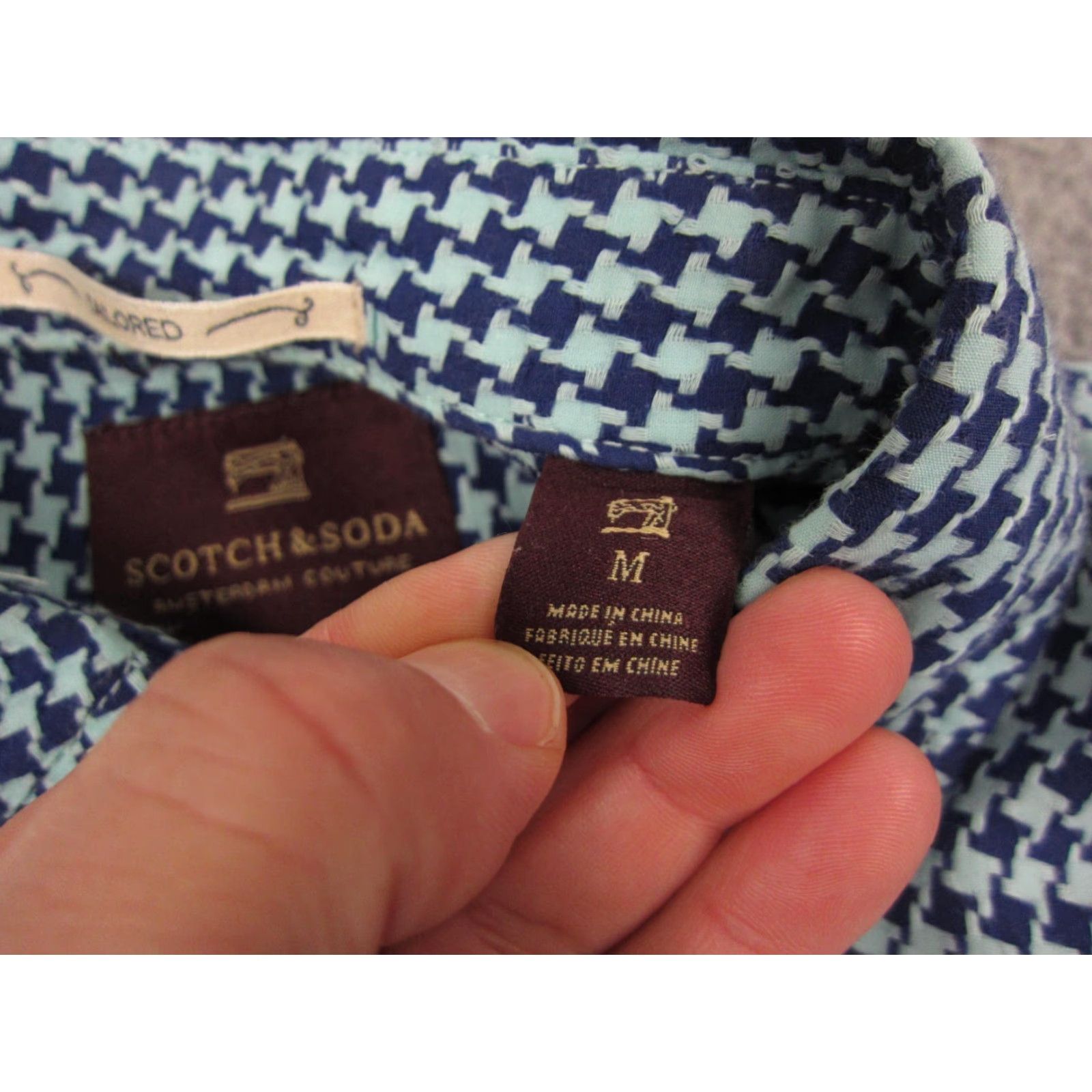 Scotch & Soda Scotch & Soda Shirt Adult Medium Blue Houndstooth Mens Button Up Casual 90s 80s Size US M / EU 48-50 / 2 - 6 Thumbnail