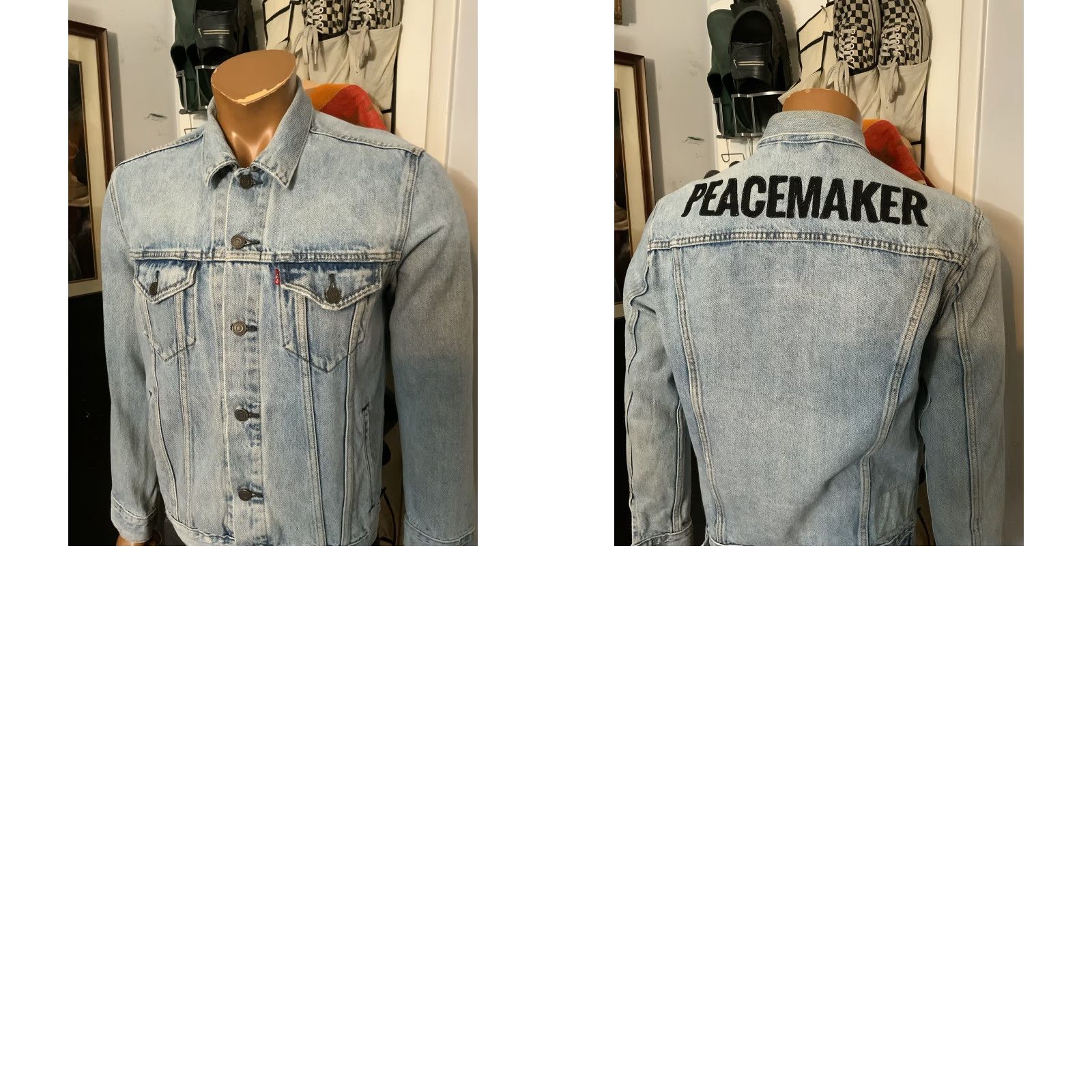 Levi's Levis Strauss Peacemaker Embroidered Button Denim Jean Trucker Jacket Sz. M Mens Blue Denim Jacket Button Embroidered Trucker Jeans Size US 31 - 9 Thumbnail