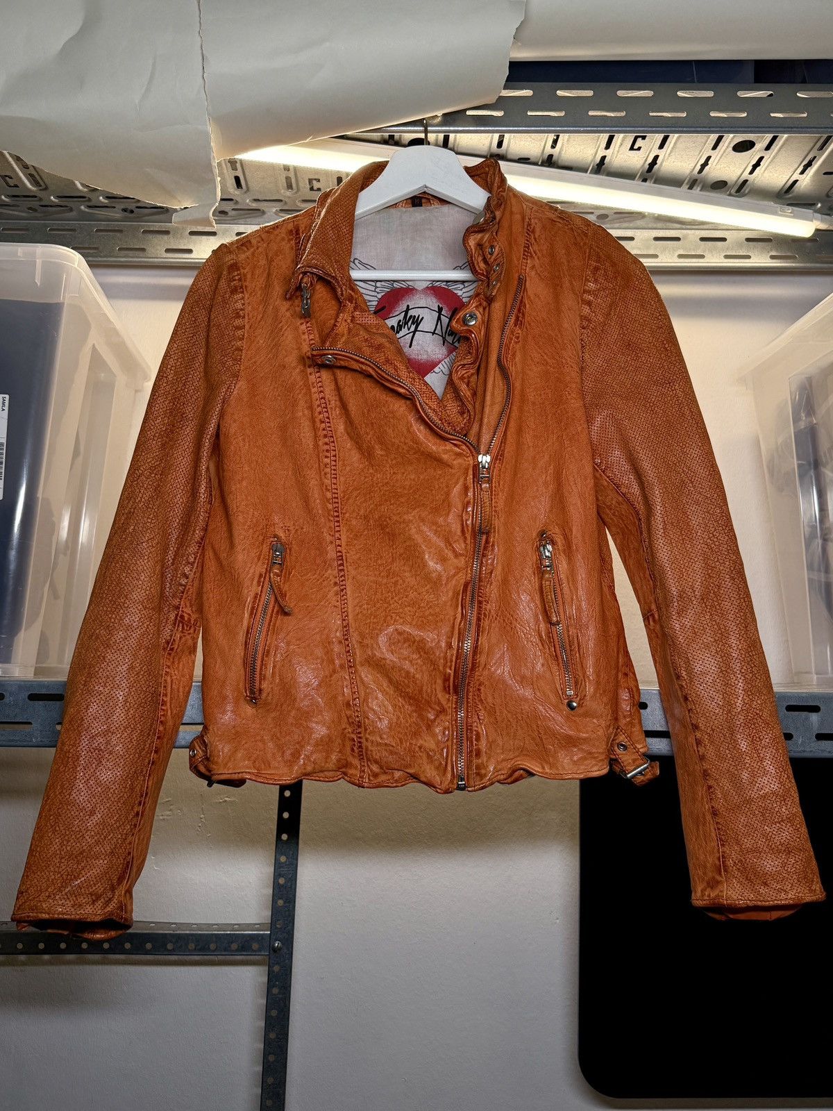 Other Freaky Nation Washed Leather Biker Jacket Size M / US 6-8 / IT 42-44 - 1 Thumbnail