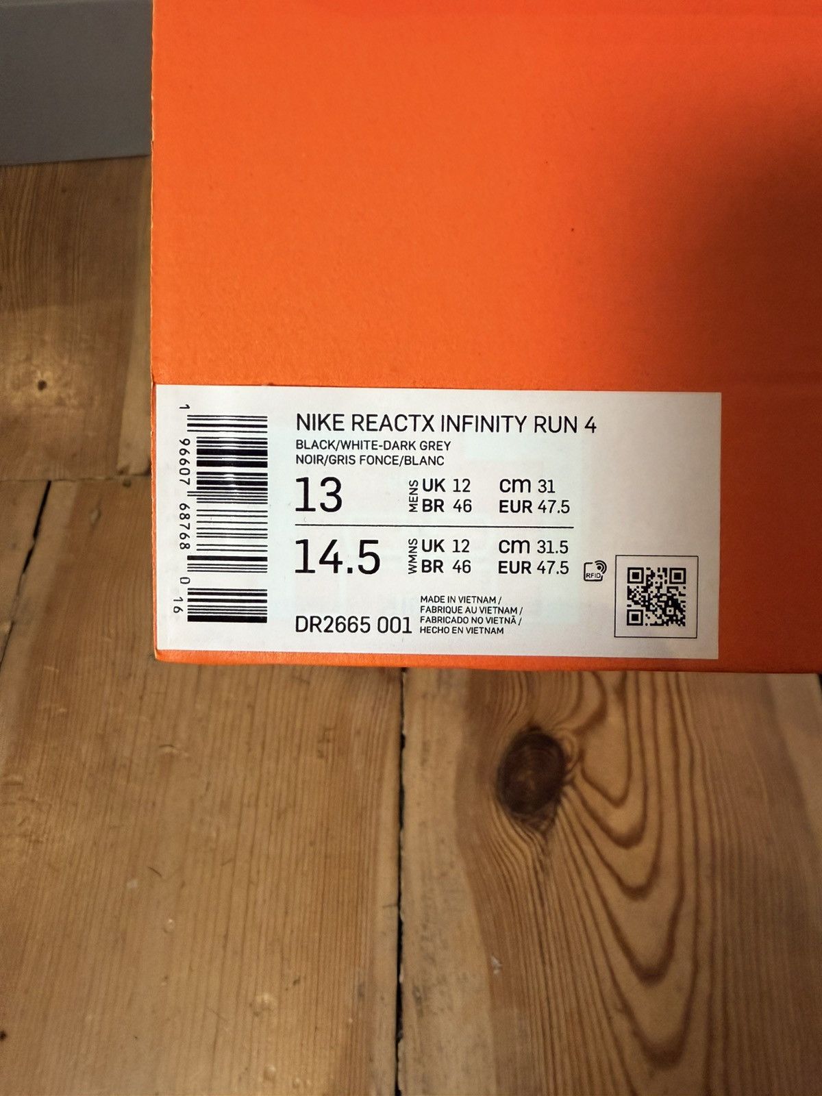 Nike Nike ReactX Infinity Run 4 “Black/White/Dark Grey” DS, US 13 Size US 12 / EU 45 - 8 Thumbnail