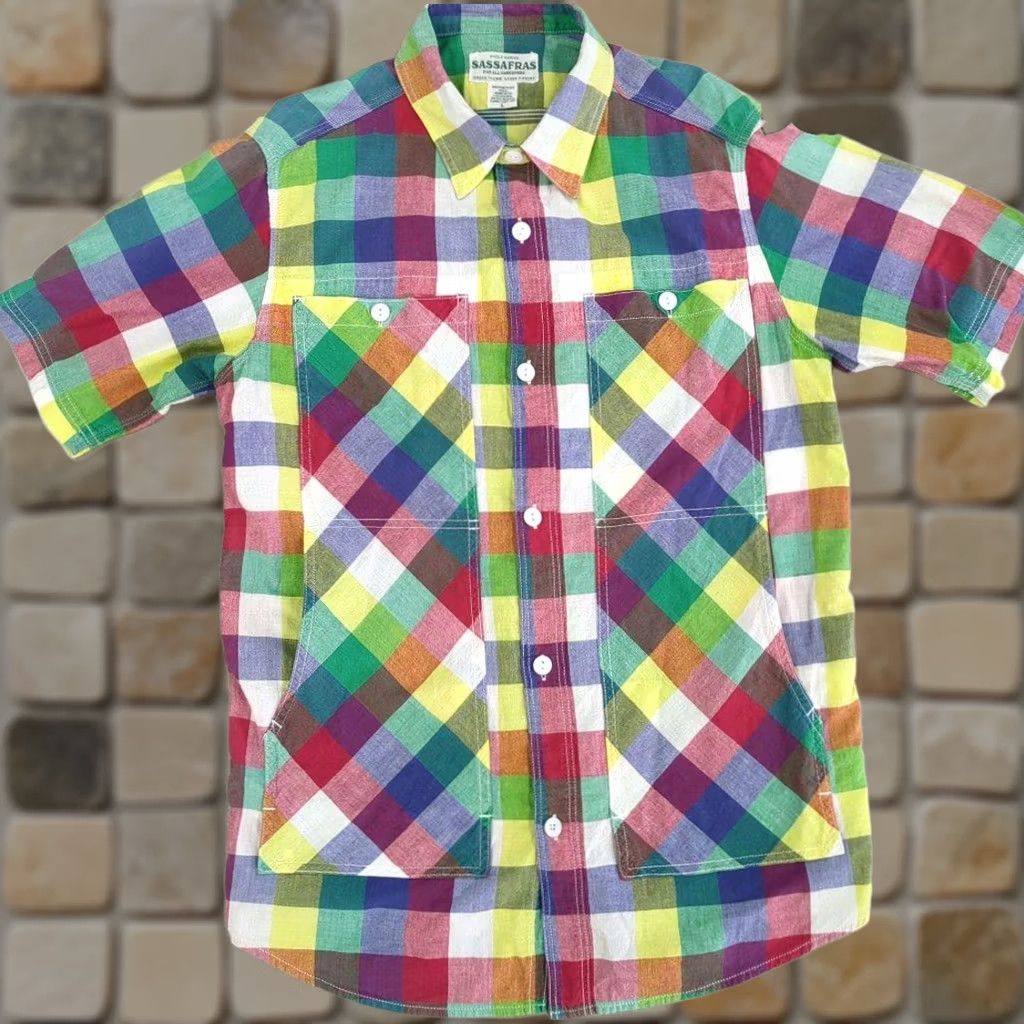 Sassafras Sassafras Shirt Check Short Sleeve Size L Multicolor Men Cotton 100% Used Size US L / EU 52-54 / 3 - 1 Thumbnail