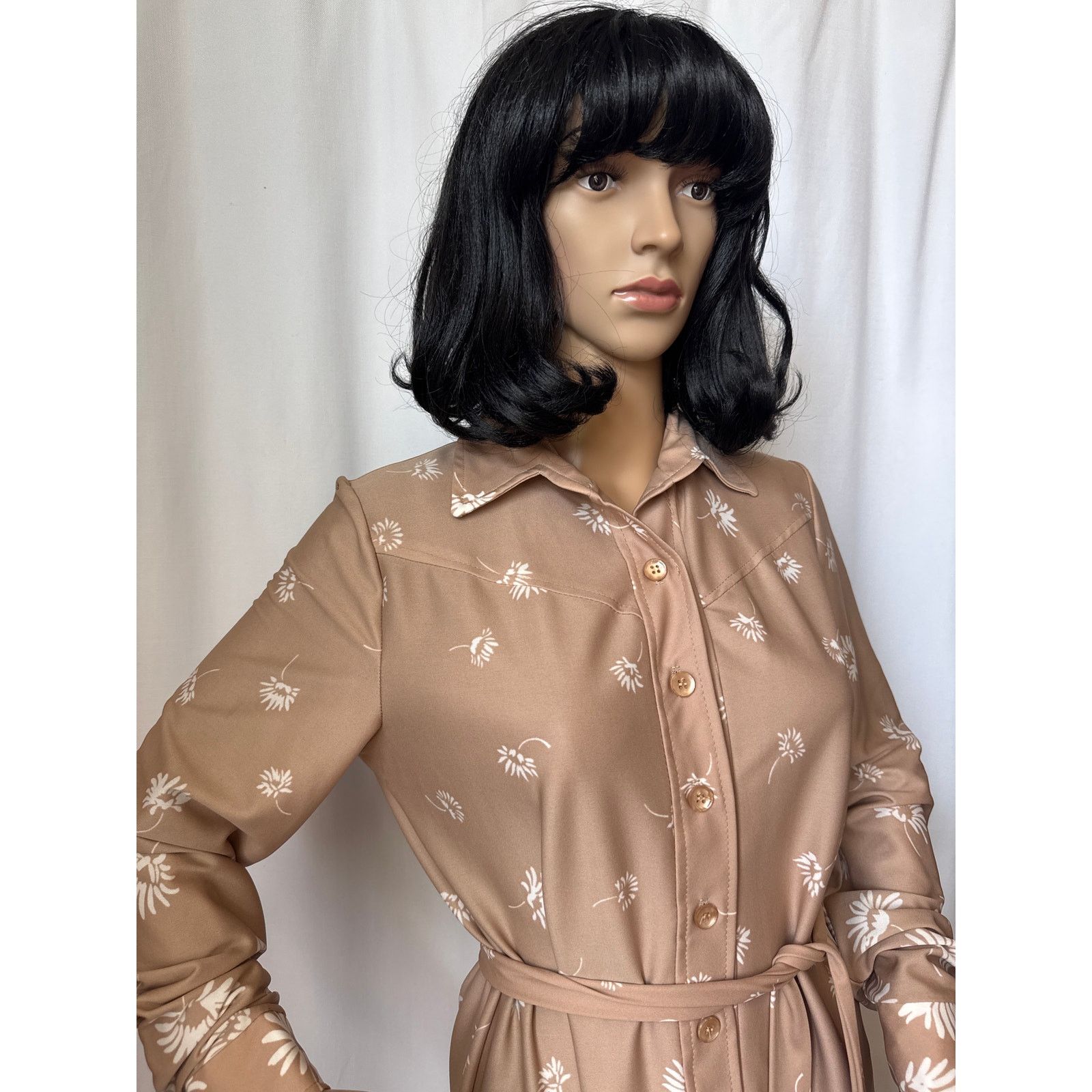 Vintage NWT Vtg Just-Mort Khaki collared Dress white daisy print M Size M / US 6-8 / IT 42-44 - 4 Thumbnail