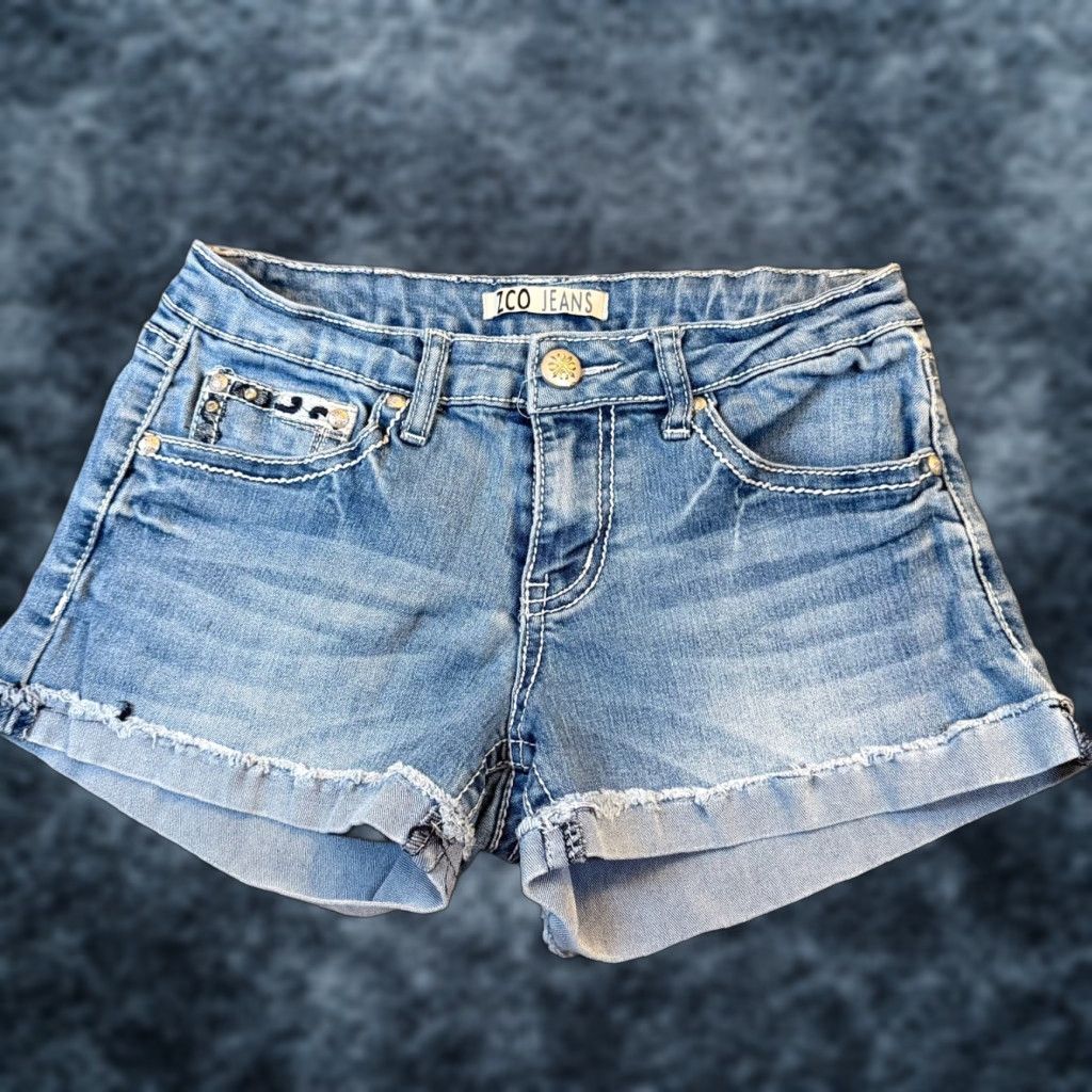 Denime ZCO Jeans Denim Shorts Junior Size 7 Blue Contrast Stitching Raw Hem Cut-Off Slim 5-Pocket Casual Summer Boys/Girls? Size 27" / US 4 / IT 40 - 1 Thumbnail
