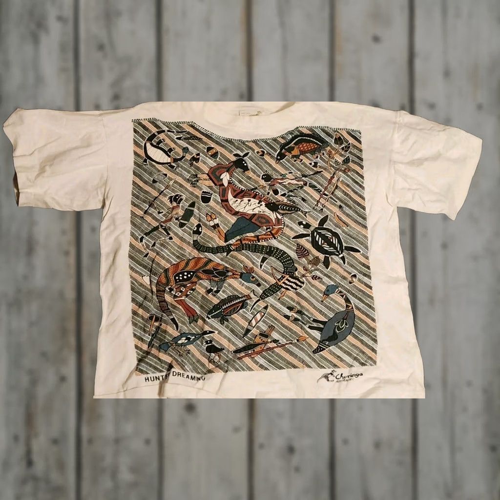 Vintage VINTAGE Churinga T-Shirt Black XL Men 90s Cotton Hunting Water Tribal Size XL Shirt Mens Size US XL / EU 56 / 4 - 1 Thumbnail