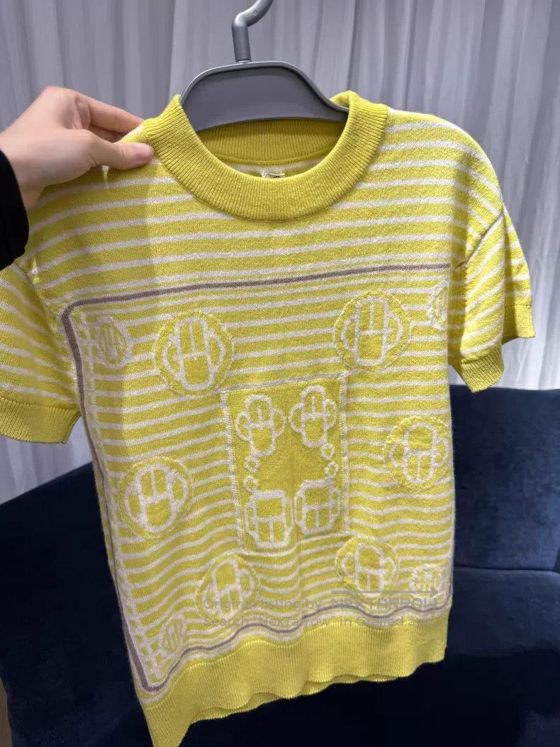 Hermes Hermes Striped Jacquard Goat Cashmere Short Sleeve - Cashm Size XS / US 0-2 / IT 36-38 - 1 Thumbnail