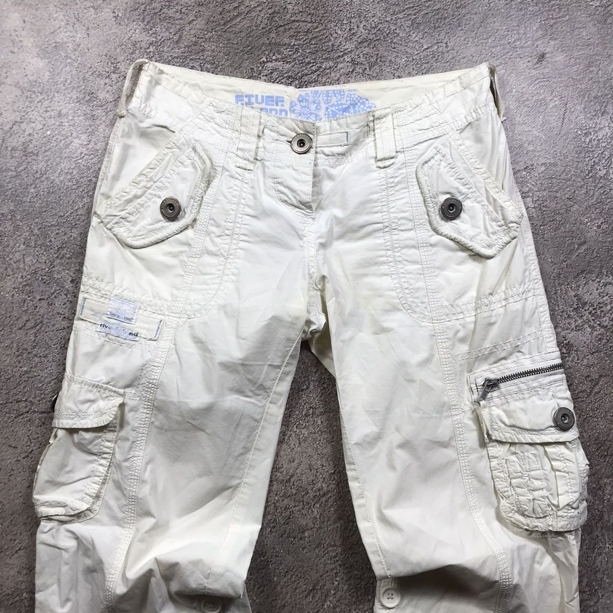 Vintage Vintage Y2K Baggy Cargo Pants Distressed Streetwear Cream 28 Size 28" / US 6 / IT 42 - 5 Thumbnail