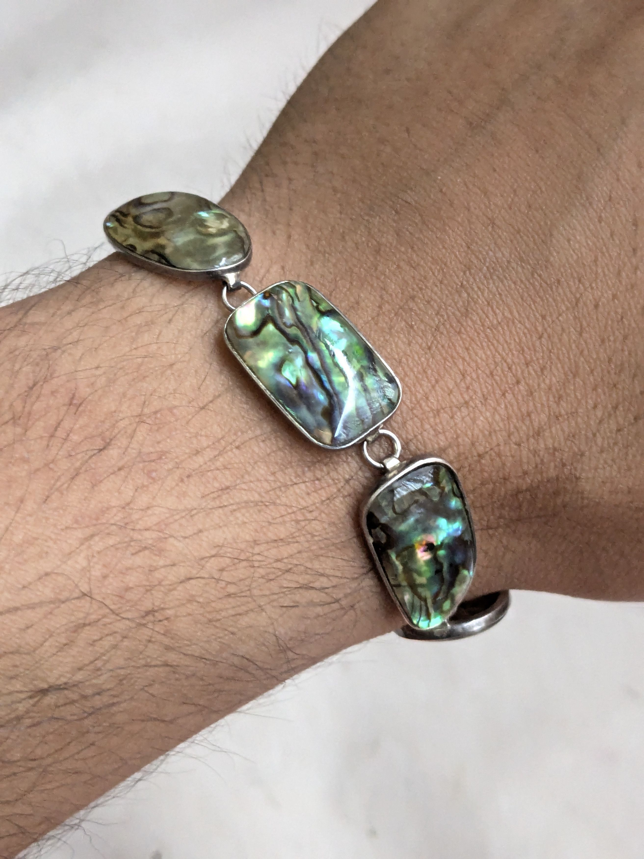 Jewelry Vintage Sterling Silver Bracelet Abalone Shell 8" Size ONE SIZE - 12 Thumbnail