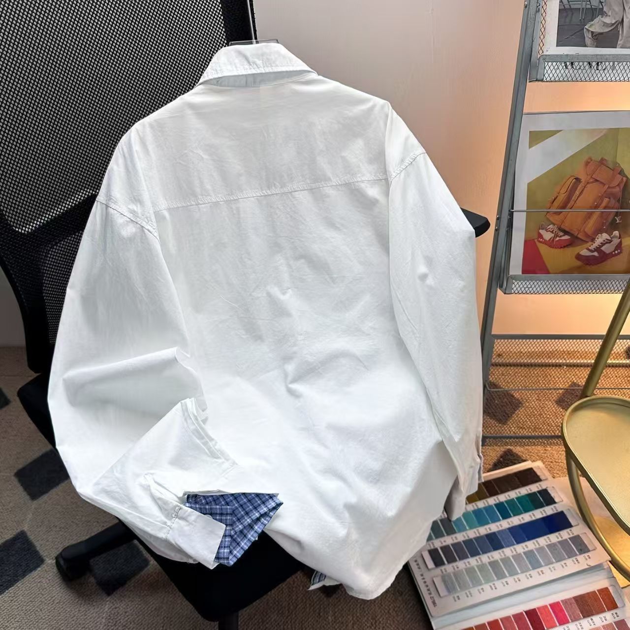 Vintage White Shirt with Plaid Contrast Trim Size US M / EU 48-50 / 2 - 3 Thumbnail