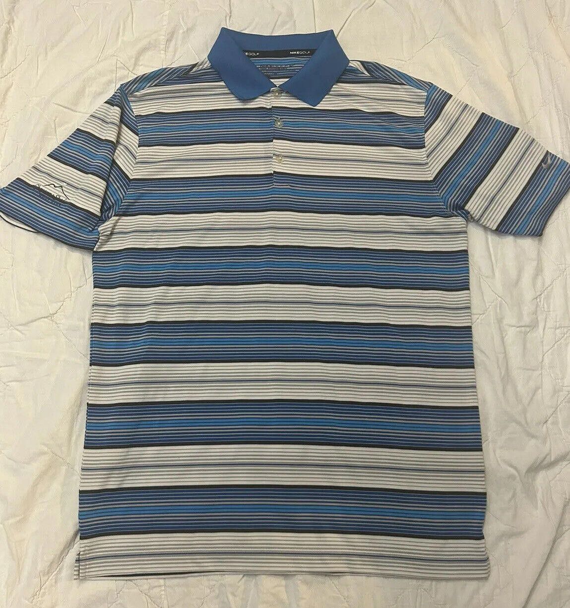 Nike Nike Men's Golf Polo Blue White Grey Striped FitDry - Sz M Size US M / EU 48-50 / 2 - 1 Thumbnail