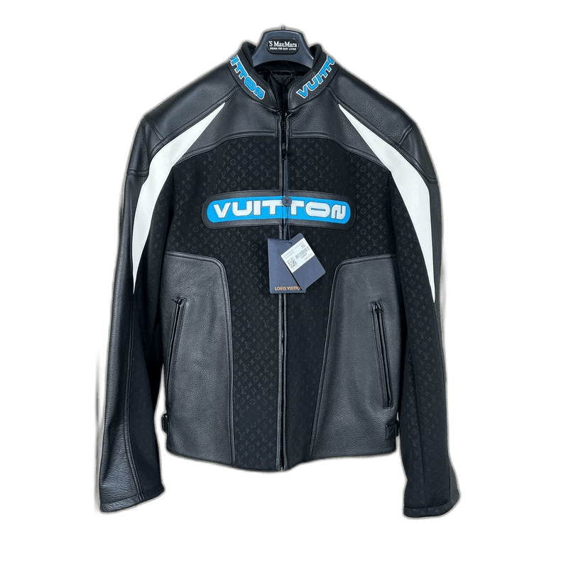 Louis Vuitton Leather Jacket with Blue Logo-yf