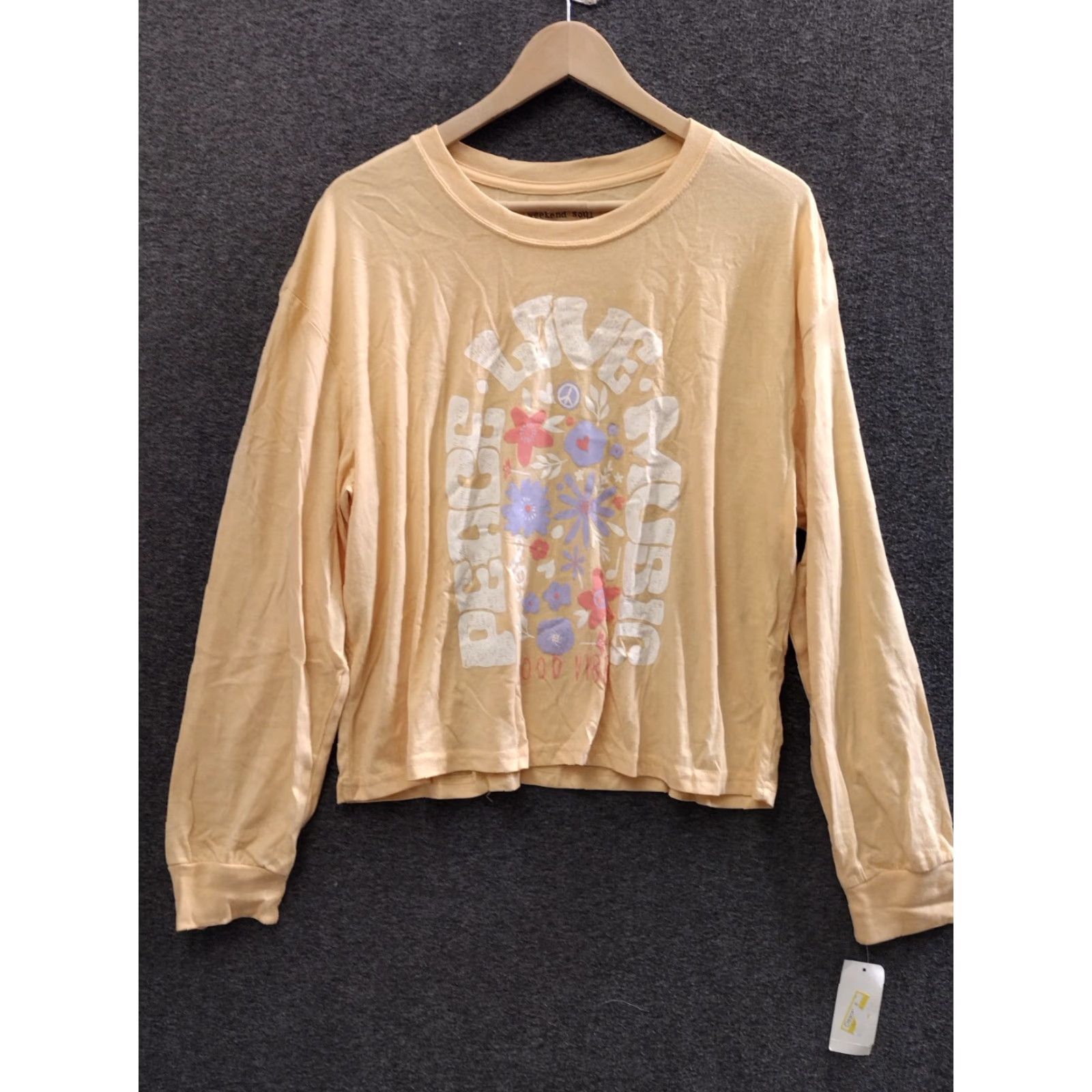 Vintage Weekend Soul Women’s Peace Love Music Long Sleeve Tee Yellow L Shirt Size L / US 10 / IT 46 - 2 Thumbnail