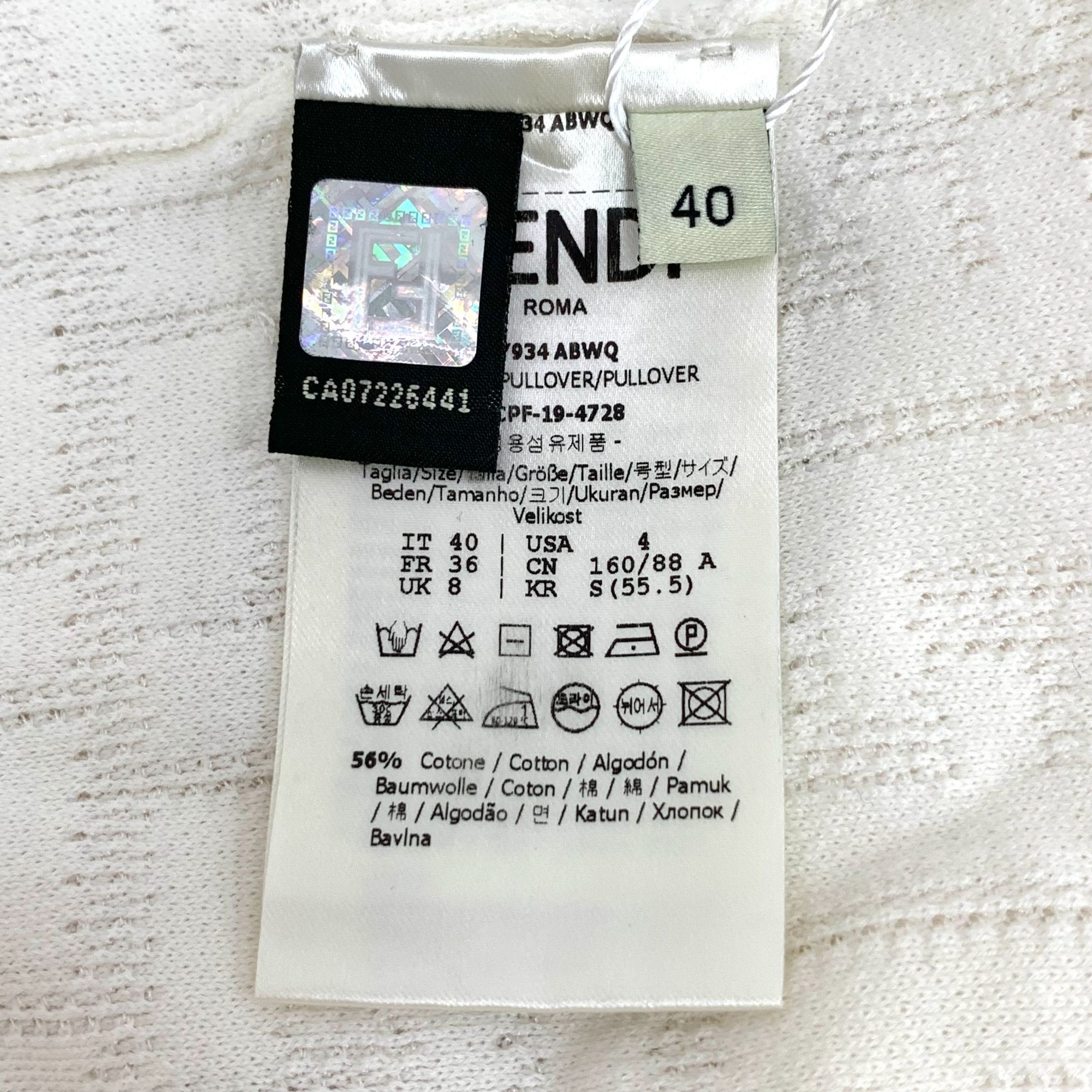 Fendi Fendi White Logo Jacquard Cotton-Viscose Knit Sweater Round Size M / US 6-8 / IT 42-44 - 5 Thumbnail