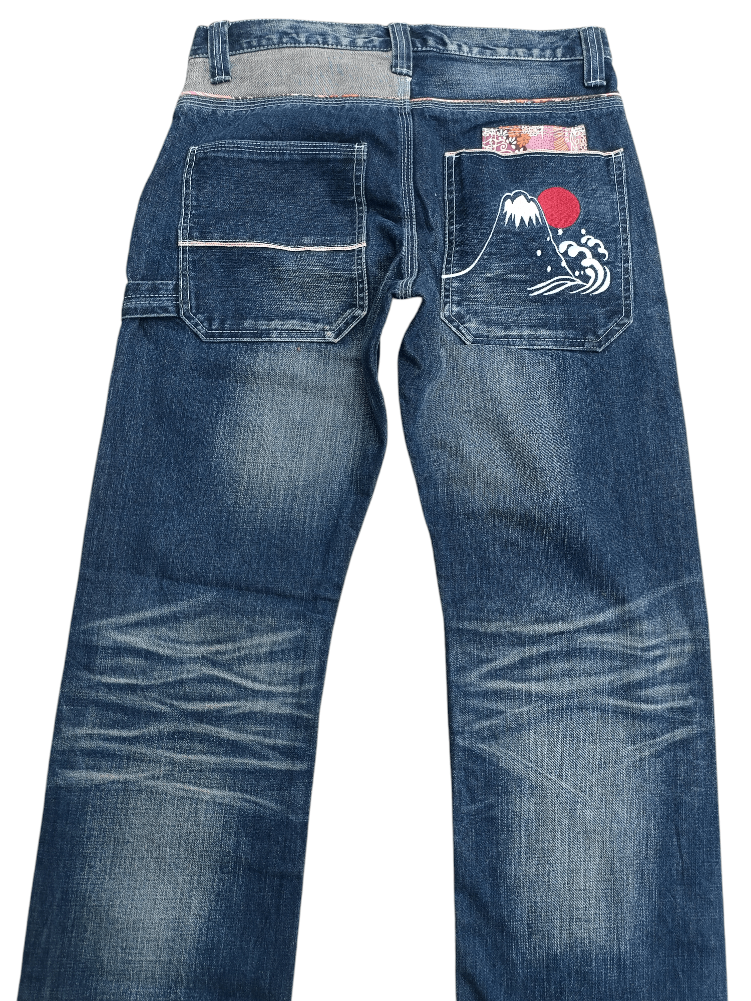 Japanese Brand NAMISATSU Faded Whiskers Embroidery Selvedge Jeans Size US 31 - 1 Thumbnail
