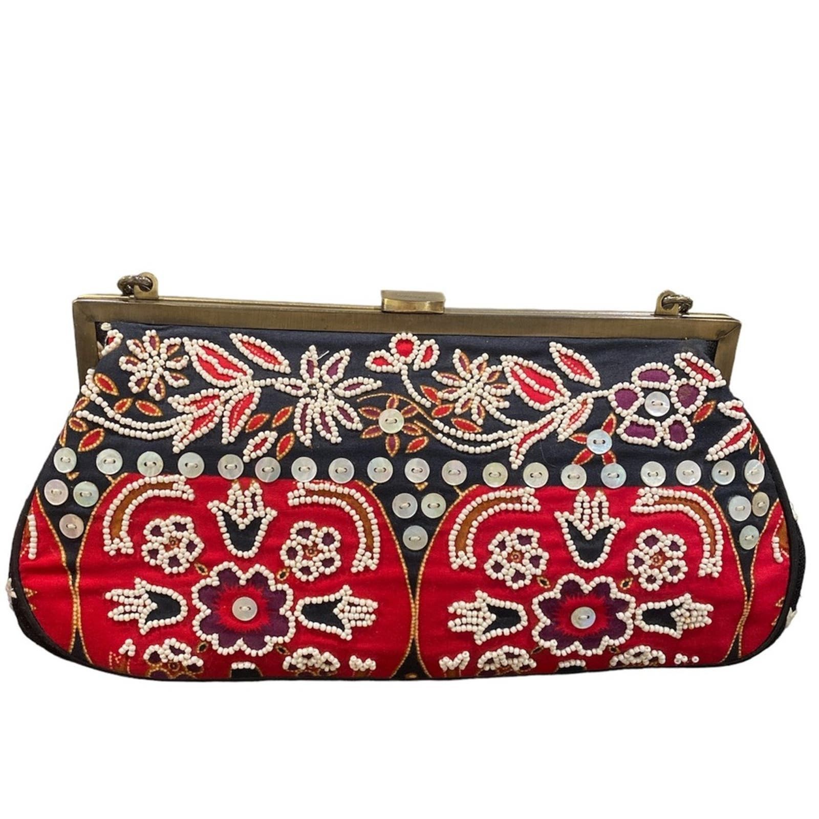 image of Designer Collection Isabella Fiore Beaded Floral Convertible Clutched Bag in Black, Women's