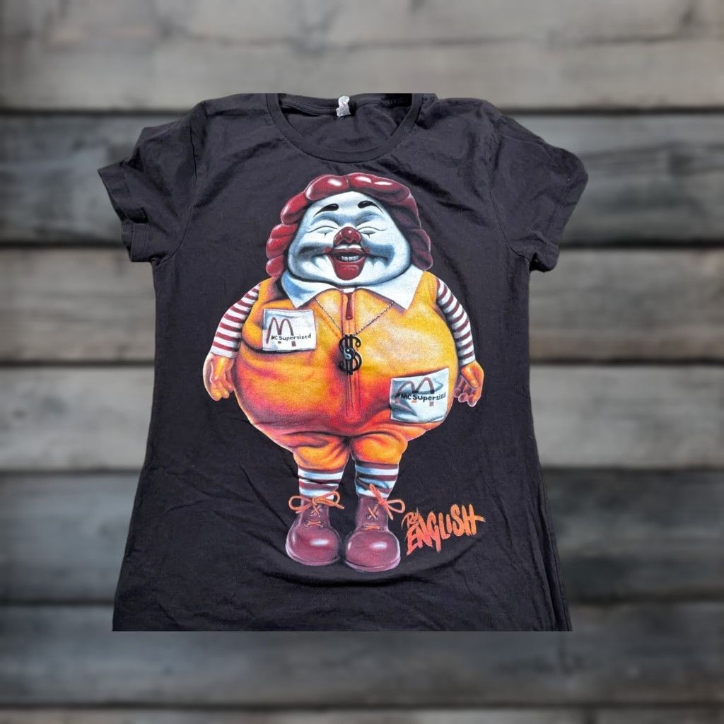 Vintage Ron English Supersized Ronald McDonald T-Shirt Women's S Black Street Art Size S / US 4 / IT 40 - 1 Thumbnail