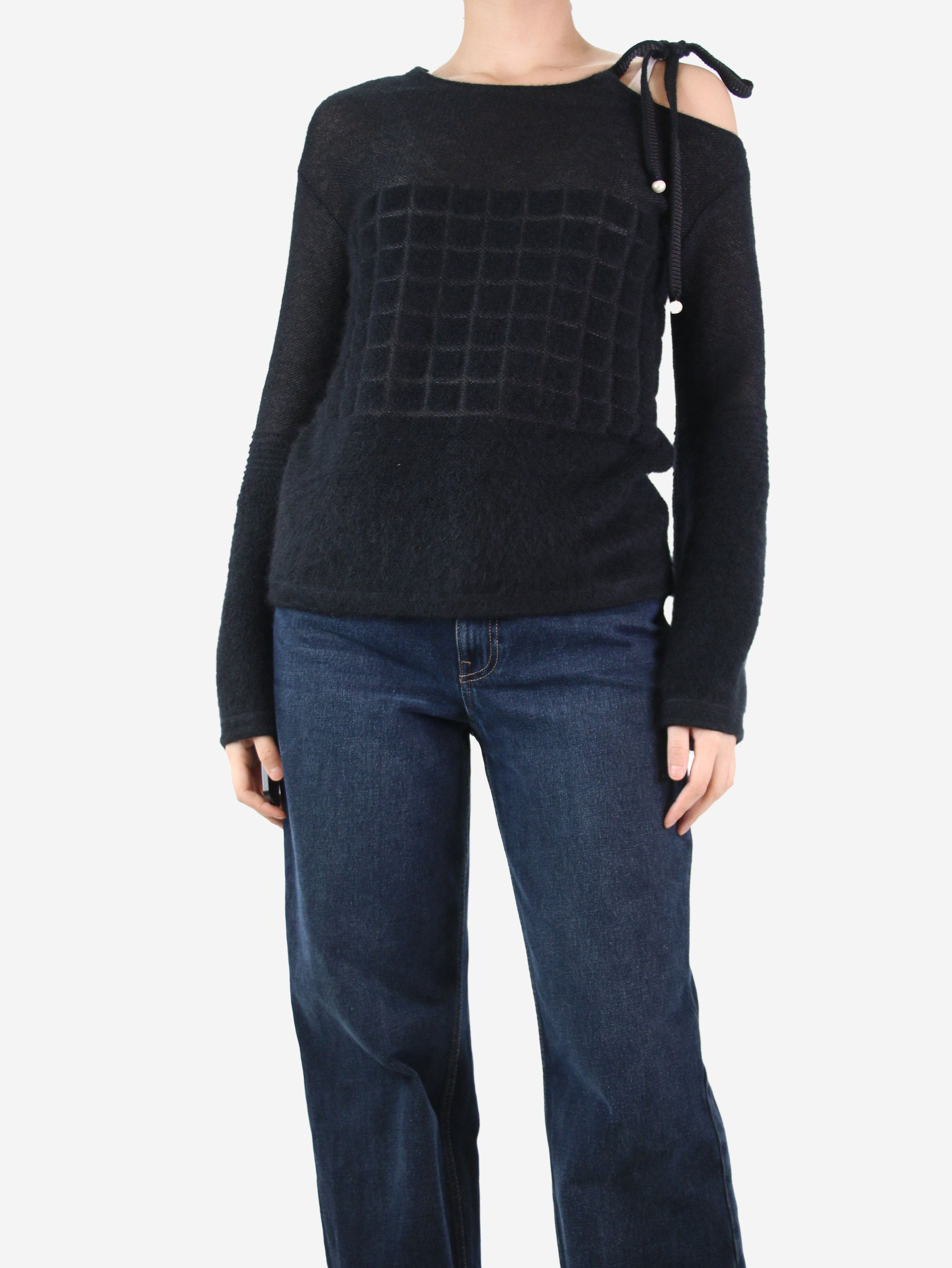 image of Chanel Black Mohair-Blend Cold Shoulder Jumper - Size Uk 8, Women's
