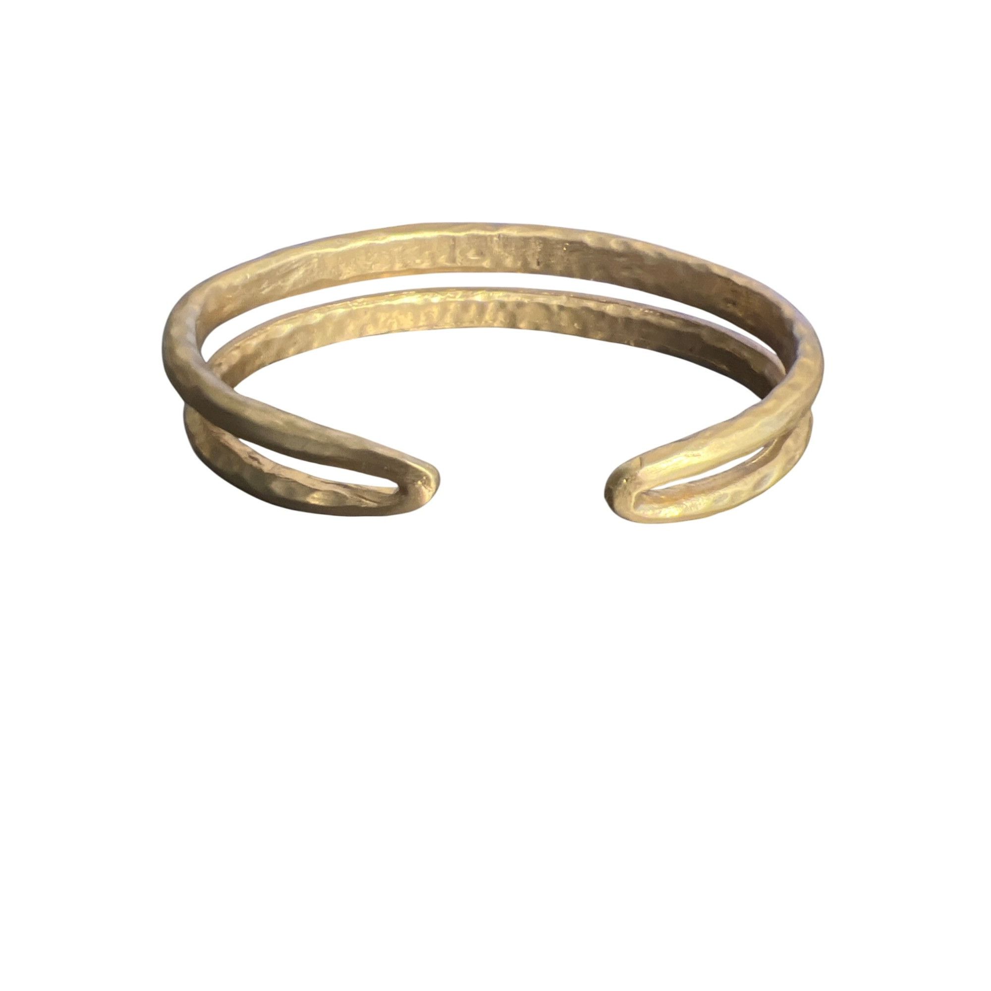 Other Matte Gold Tone Hammered Double Cuff Bracelet Layered 1/2" W Size ONE SIZE - 3 Thumbnail