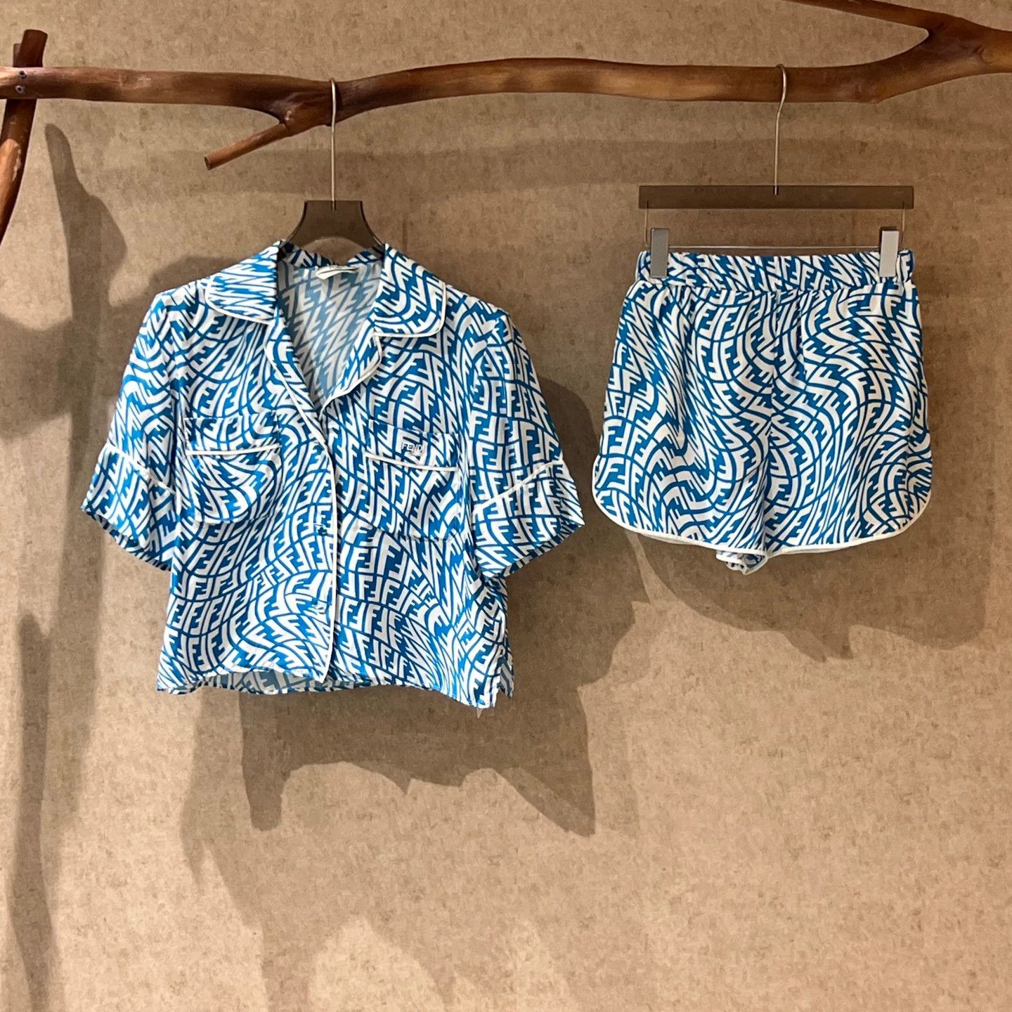 Fendi Fendi Blue FF Logo Silk Shirt Shorts Set Size S / US 4 / IT 40 - 1 Thumbnail