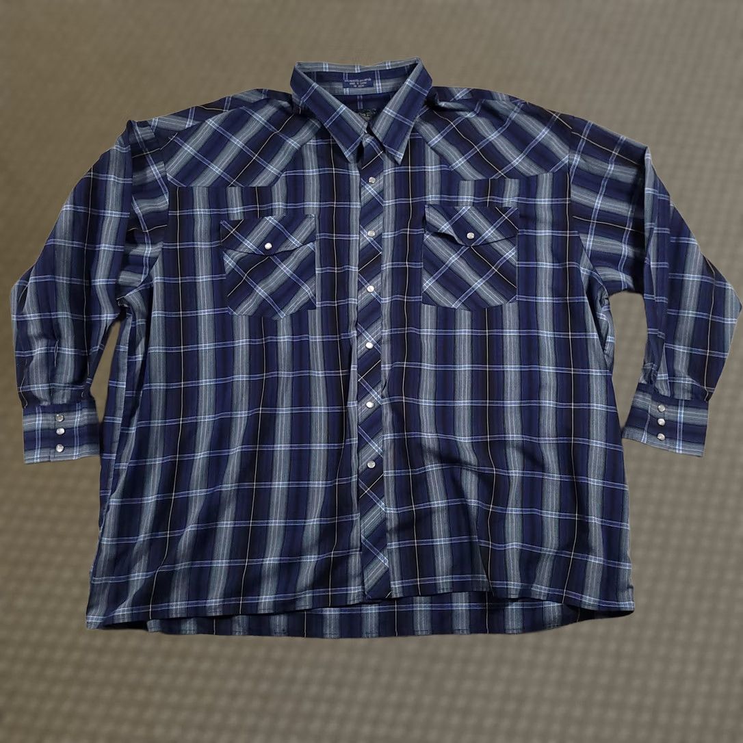Vintage Salmon River Traders Shirt Mens 3X Blue Plaid Long Sleeve Western Cowboy Pearl Snap Size US XXL / EU 58 / 5 - 1 Thumbnail