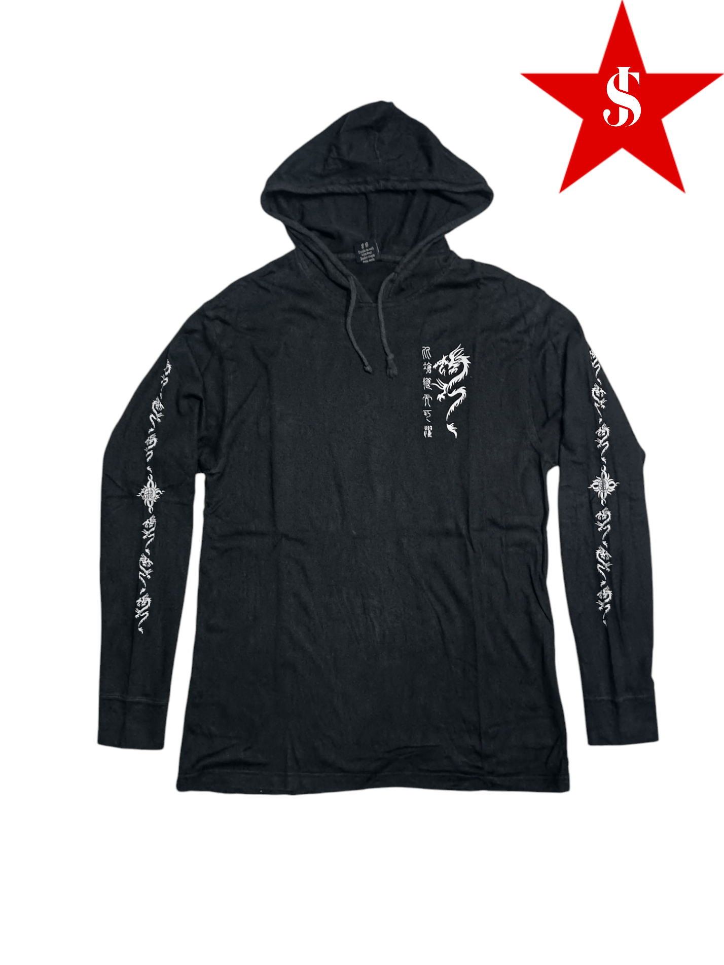 Japanese Brand Vintage Long Sleeve Hoodie T-shirt Thrashed Dragon Poem Size US L / EU 52-54 / 3 - 1 Thumbnail