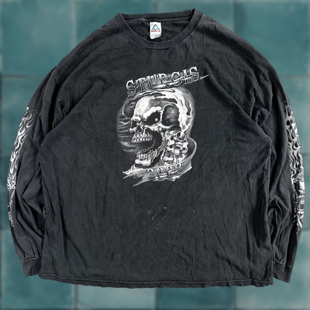 AAA VINTAGE Sturgis Y2K Skulls Long Sleeve VTG T Shirt Biker Motorcycle 2008 Black Grunge 3XL Mens Size US XXL / EU 58 / 5 - 1 Thumbnail