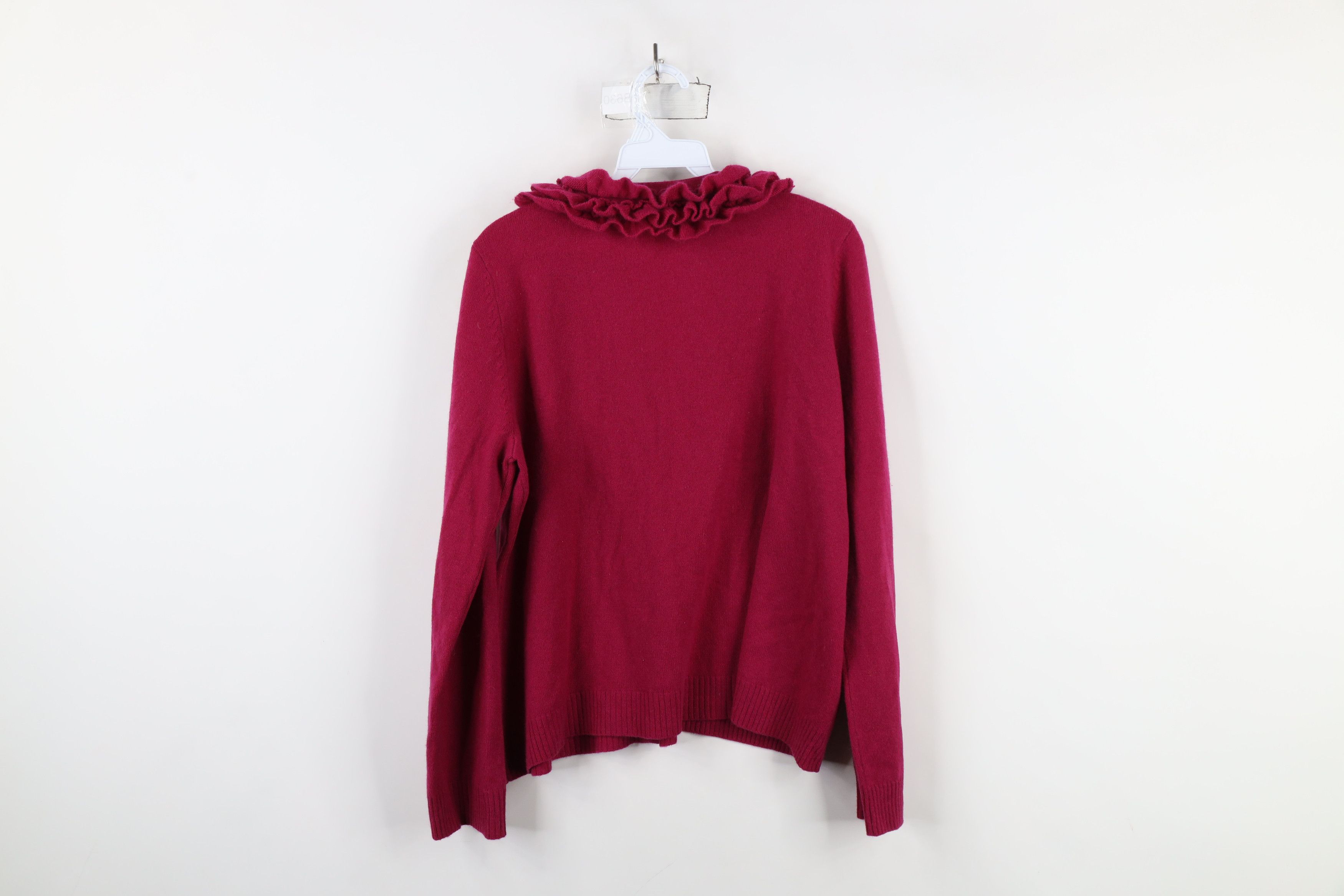 Vintage Vintage 90s Soft Cashmere Knit Ruffled Cardigan Sweater Pink Size XL / US 12-14 / IT 48-50 - 8 Thumbnail