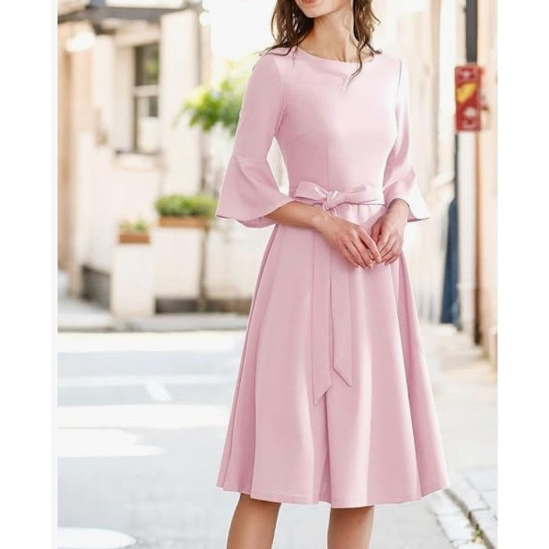 The Unbranded Brand Women's 2XL Bell Sleeve Cocktail Modest Dress Pale Pink Size XXL / US 16-18 / IT 52-54 - 2 Thumbnail