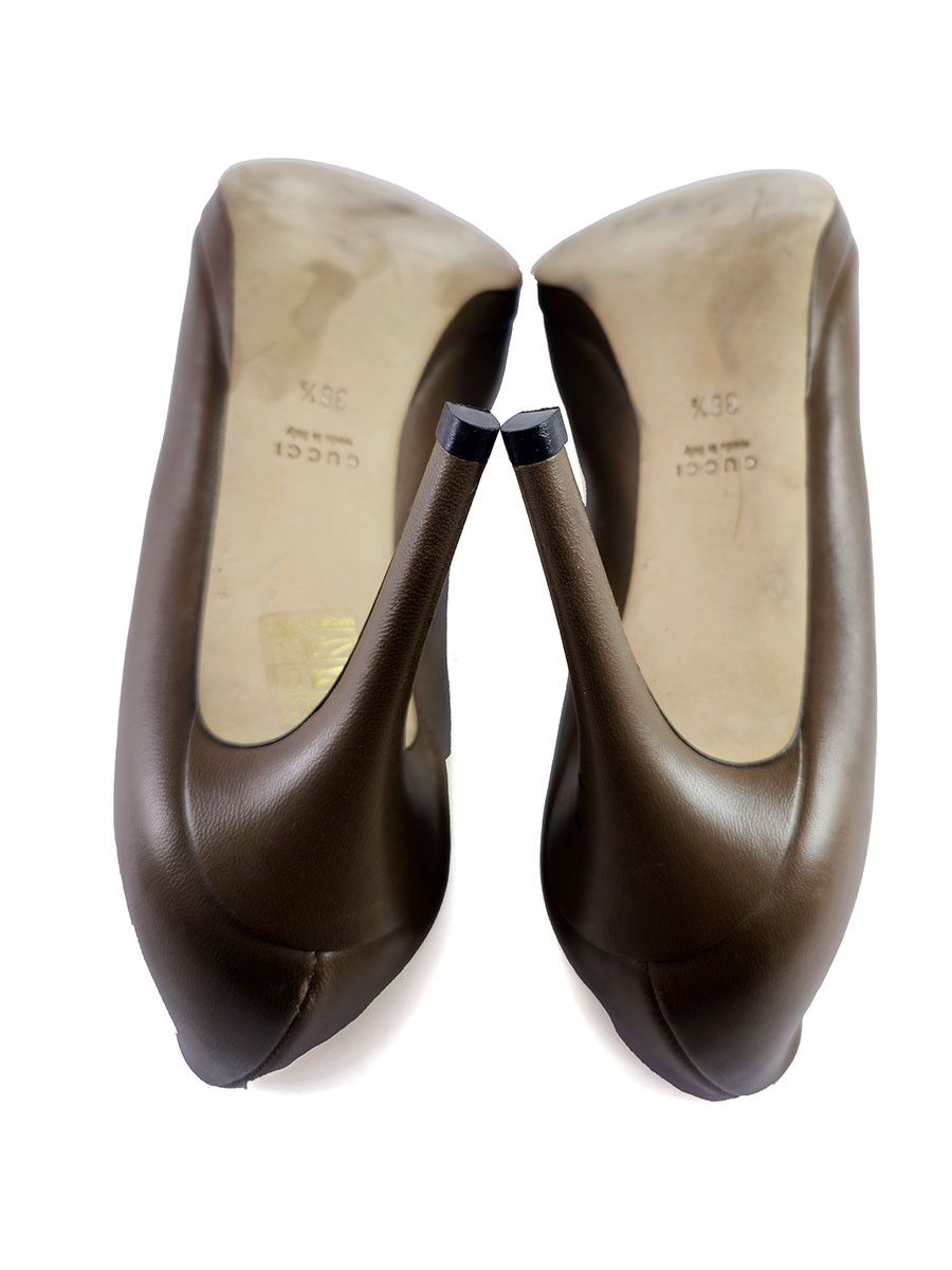 Gucci Gucci Brown Leather Horsebit Peep Toe Pumps Size 36.5 US 6.5 Size US 6.5 / IT 36.5 - 10 Thumbnail