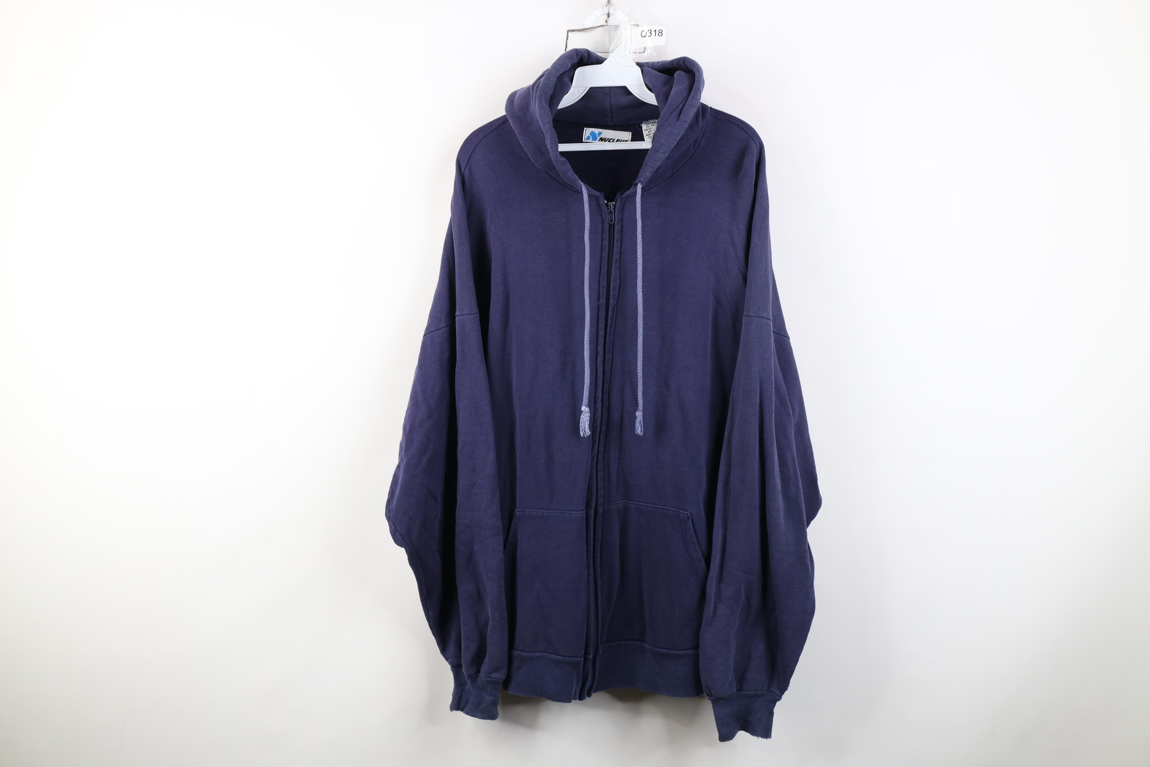 Vintage Vintage 90s Streetwear Blank Full Zip Hoodie Sweatshirt Blue Size US XL / EU 56 / 4 - 1 Thumbnail