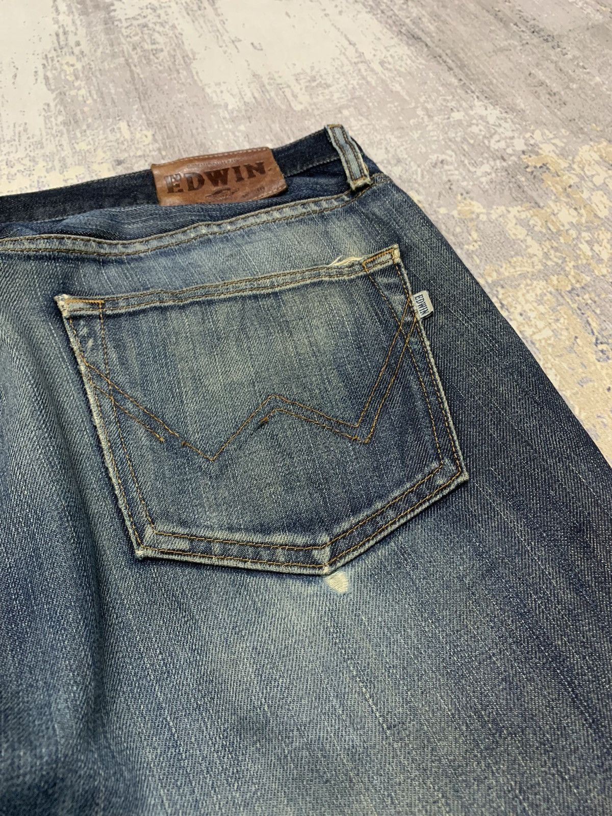 Japanese Brand Edwin 505 Distressed Mud Wash Denim Jeans Size US 37 - 15 Thumbnail