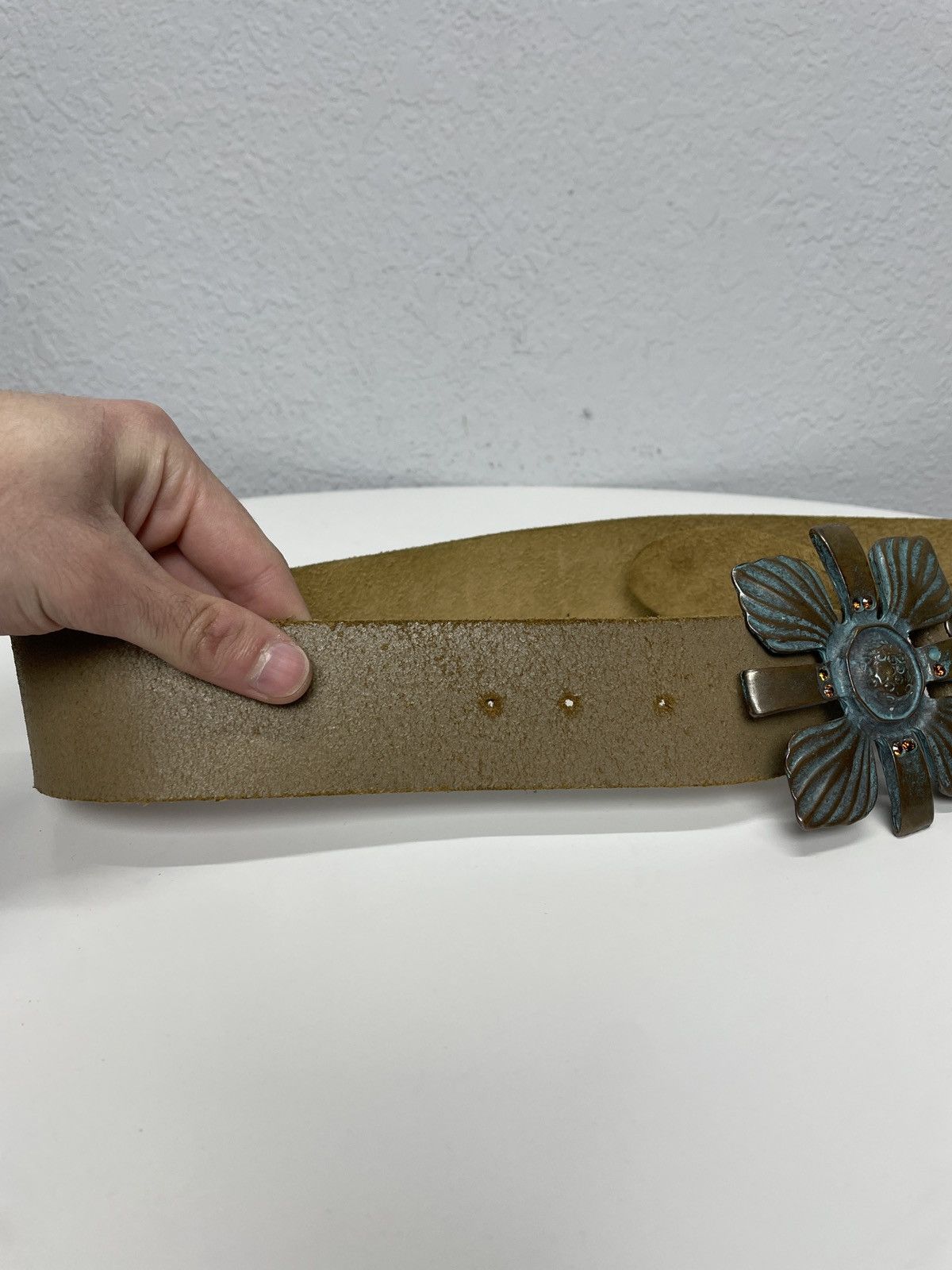 If Six Was Nine Vintage Leather Belt Y2K Rhinestones Punk Metal Avant Garde Size 30 - 9 Thumbnail