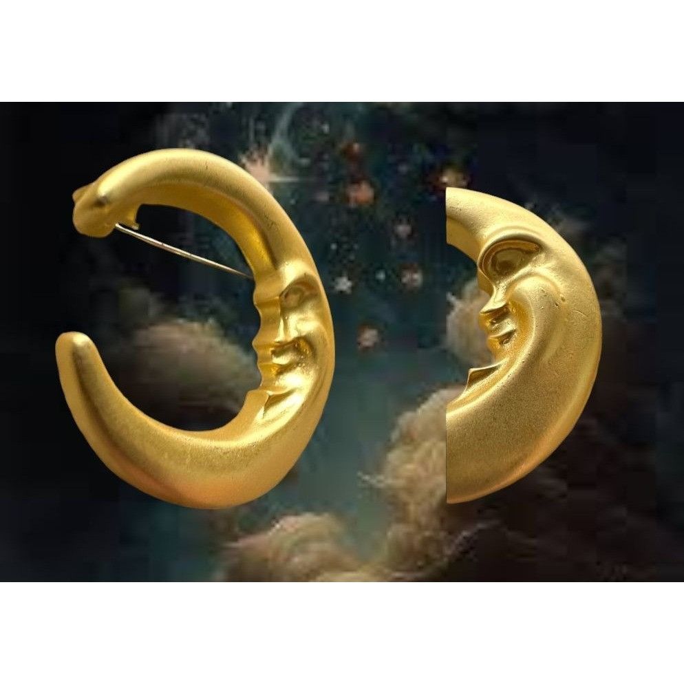 Handmade Crescent Moon Brooch Pin New Matte Gold Celestial Planet Ast Size ONE SIZE - 4 Thumbnail