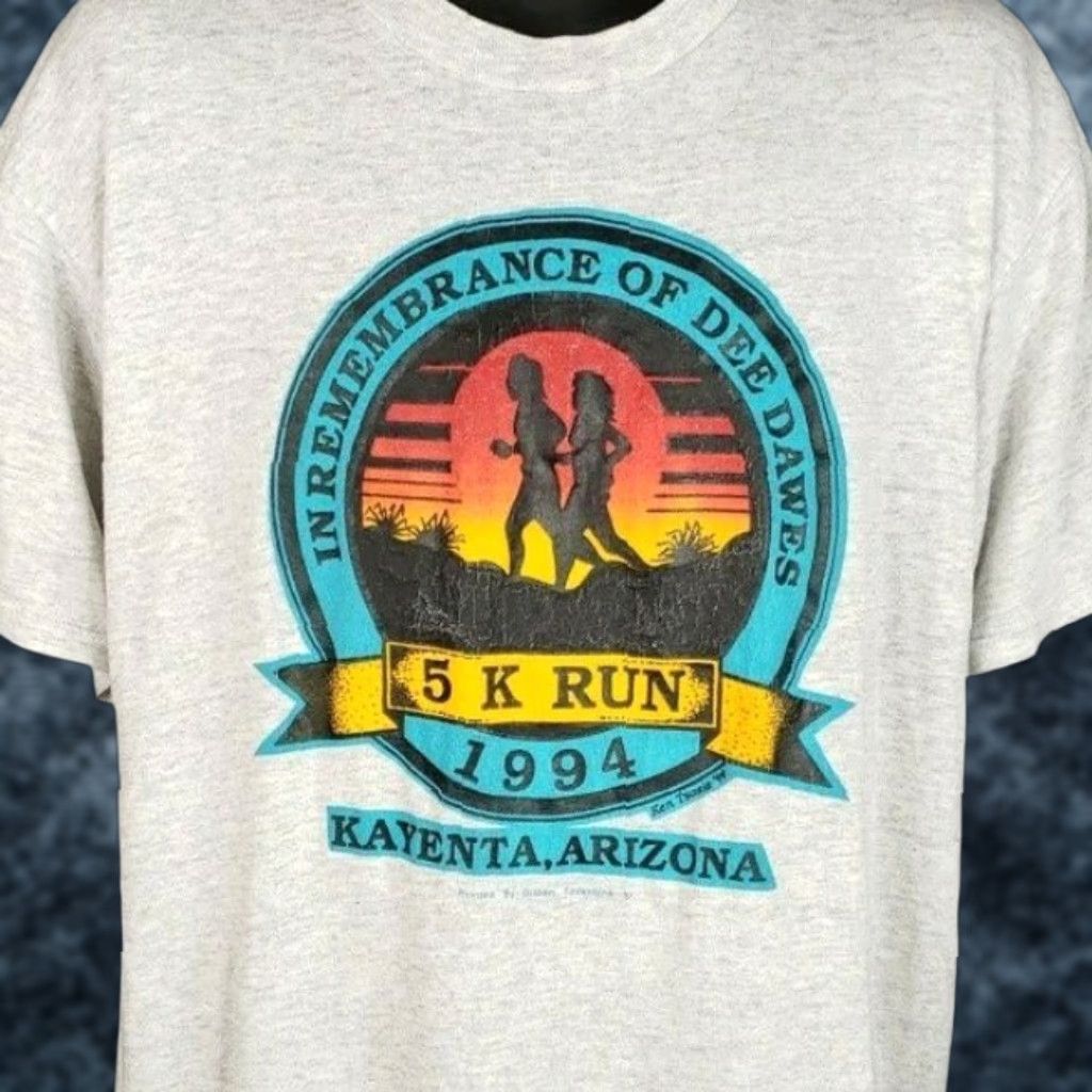 Jerzees VINTAGE Kayenta Arizona 5K T Shirt Mens XL Gray 50/50 Made In USA Jerzees 90s 1994 Dee Dawes Running Race Design Size US XL / EU 56 / 4 - 1 Thumbnail