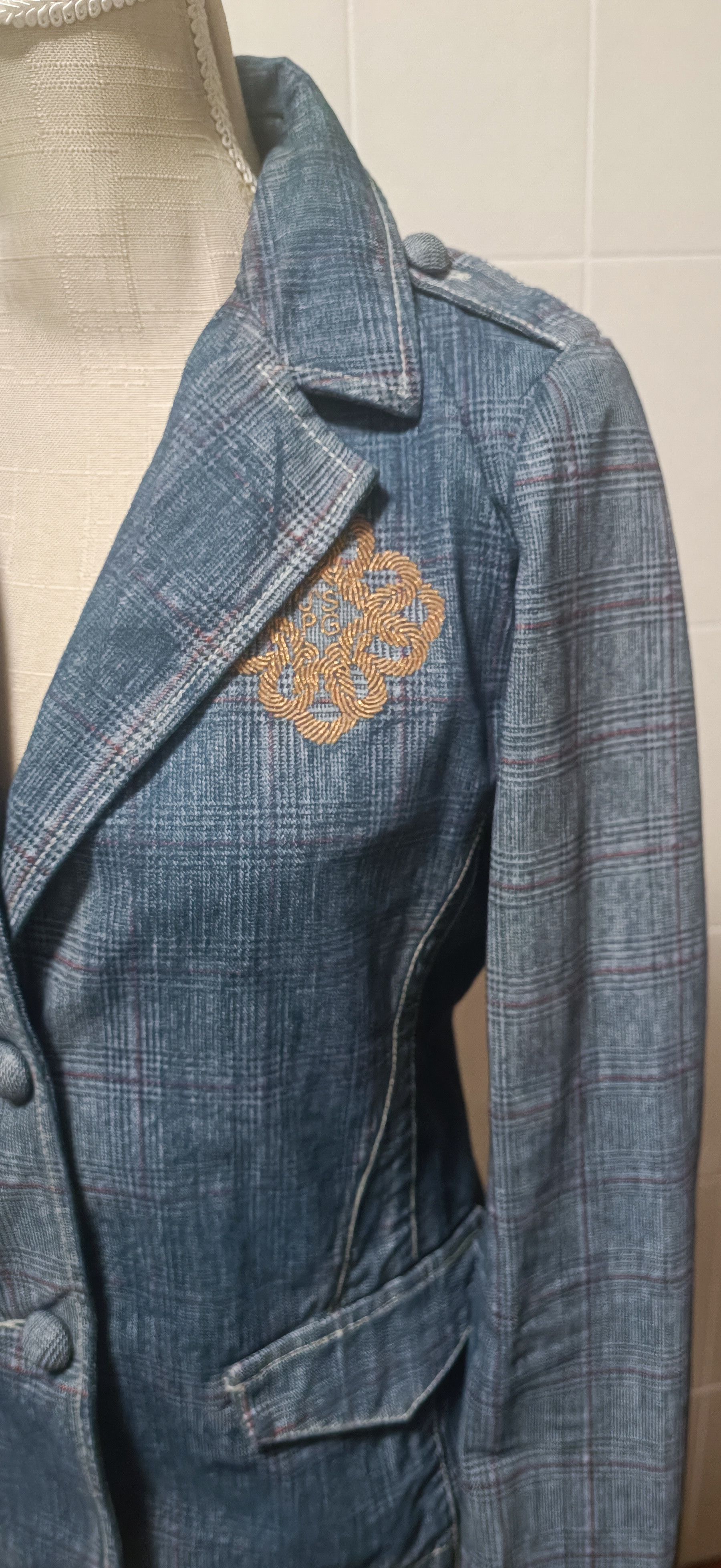 Jean Paul Gaultier Blue denim jacket with tartan print Size L / US 10 / IT 46 - 8 Thumbnail