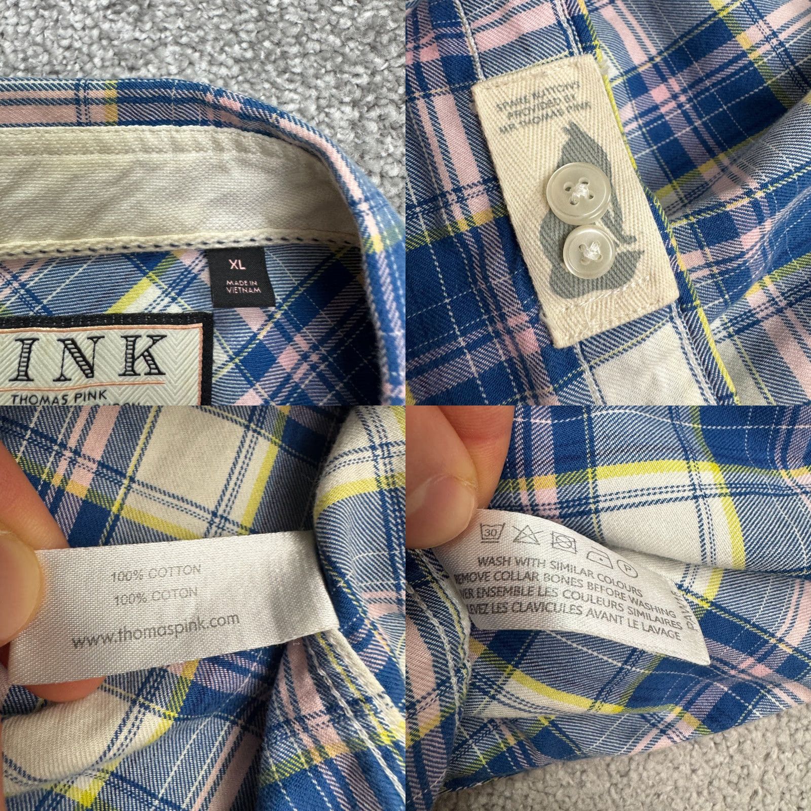 Pinko Thomas Pink Button-Down Shirt Mens XL Blue Plaid Classic Fit Long Sleeve Cotton Shirt Size US XL / EU 56 / 4 - 8 Thumbnail