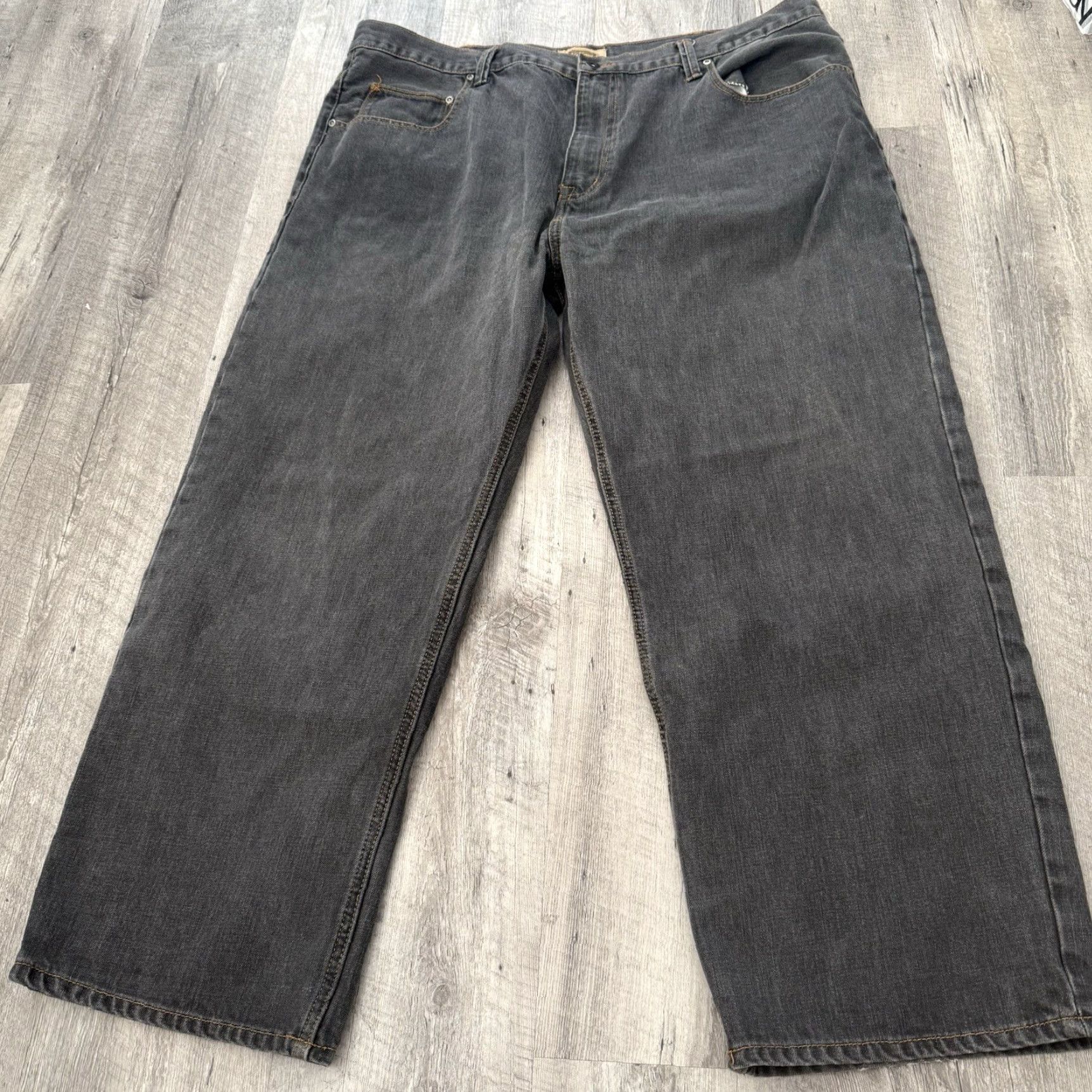 Vintage Foundry Jeans Mens 44x29 Black Gray Denim Straight Leg Cotton Relaxed 5-Pocket Zip Button Size US 44 / EU 60 - 6 Thumbnail