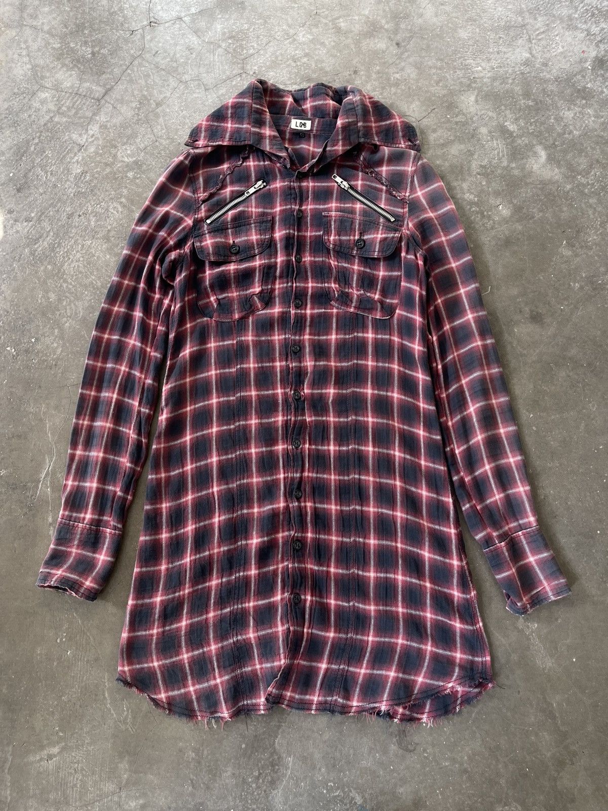 Le Grande Bleu (L.G.B.) LGB Shadow Distressed Plaid Tartan Long Flannel I6W9 Size US M / EU 48-50 / 2 - 1 Thumbnail