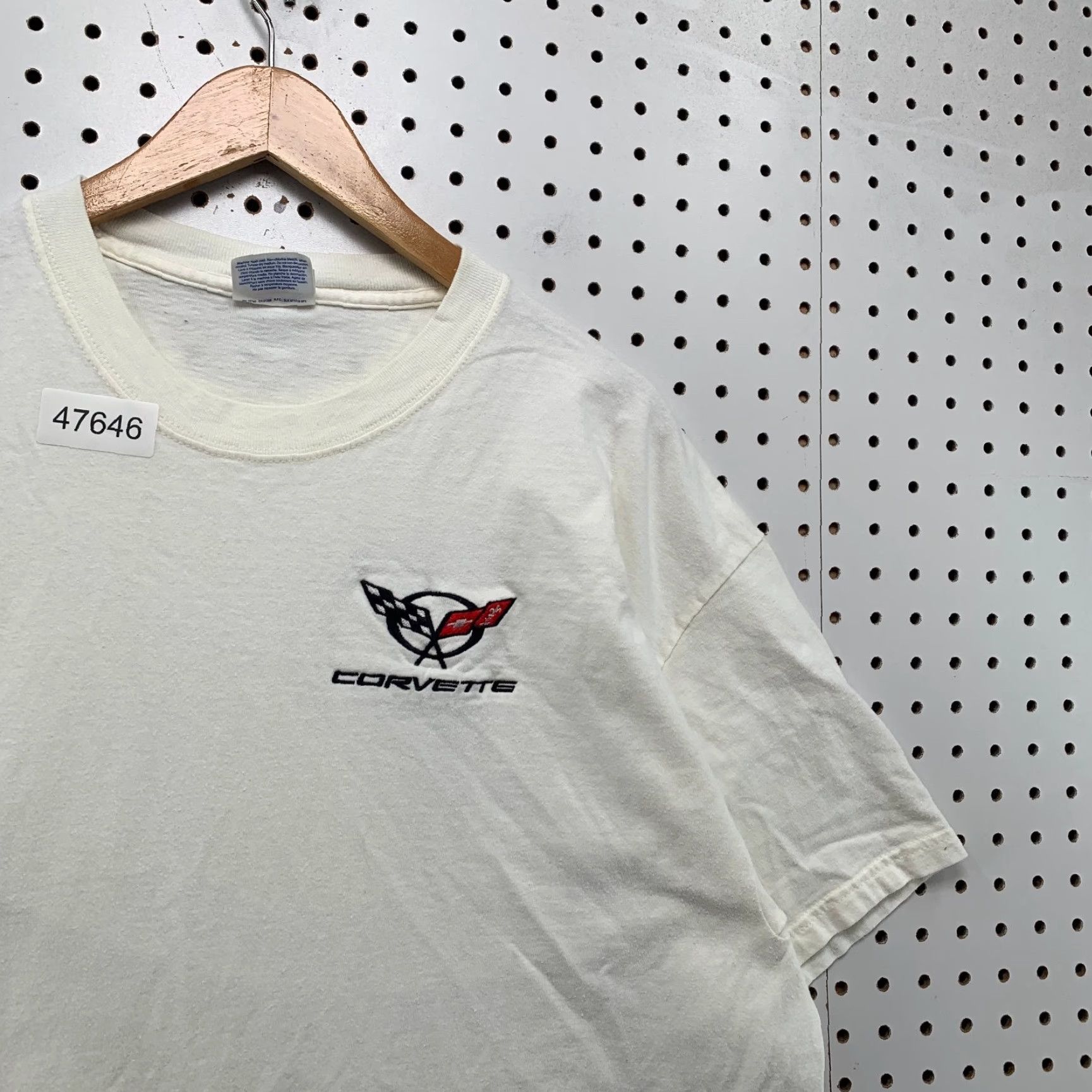 Hanes VINTAGE Chevy Corvette T Shirt Mens XL White Embroidered Short Sleeve Size US XL / EU 56 / 4 - 6 Thumbnail
