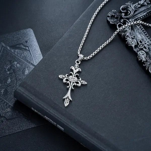 Jewelry Silver Gothic Cross Pendant Necklace for Men Size ONE SIZE - 4 Thumbnail
