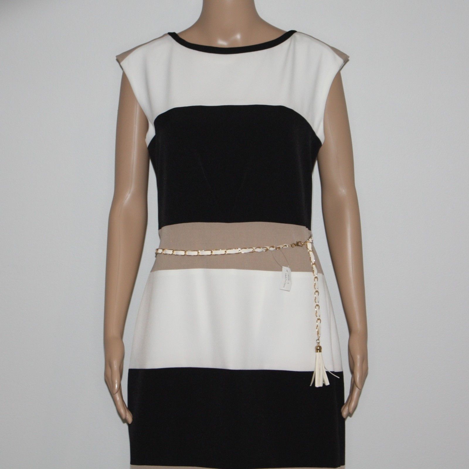 Other SD Collection Neutral Stretch Crepe Color Block Sheath Dress Size M / US 6-8 / IT 42-44 - 6 Thumbnail