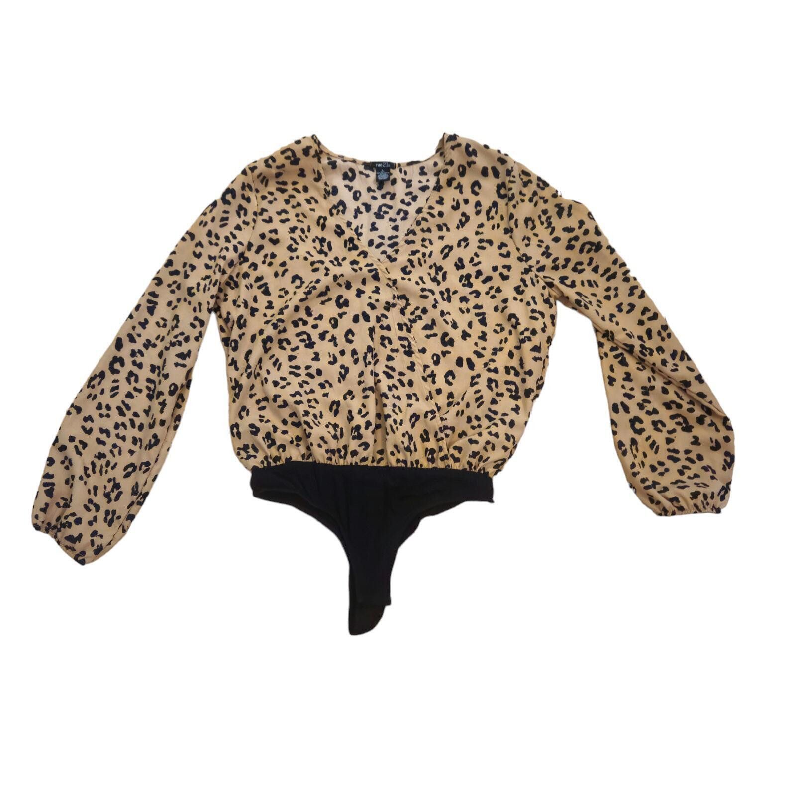 rue21 Rue 21 Leopard Print Bodysuit Long Sleeve V-Neck Size Large Size L / US 10 / IT 46 - 1 Thumbnail
