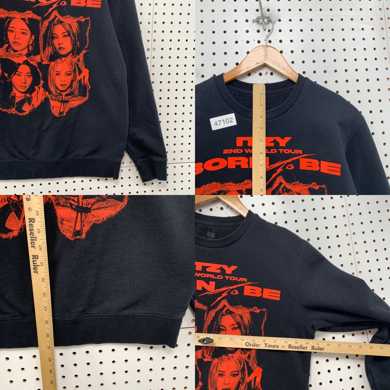 Born VINTAGE ITZY Born To Be Sweatshirt Mens M Black Red K Pop 2nd World Tour Shirt Pullover Crew Neck Music Wordwide Size US M / EU 48-50 / 2 - 8 Thumbnail