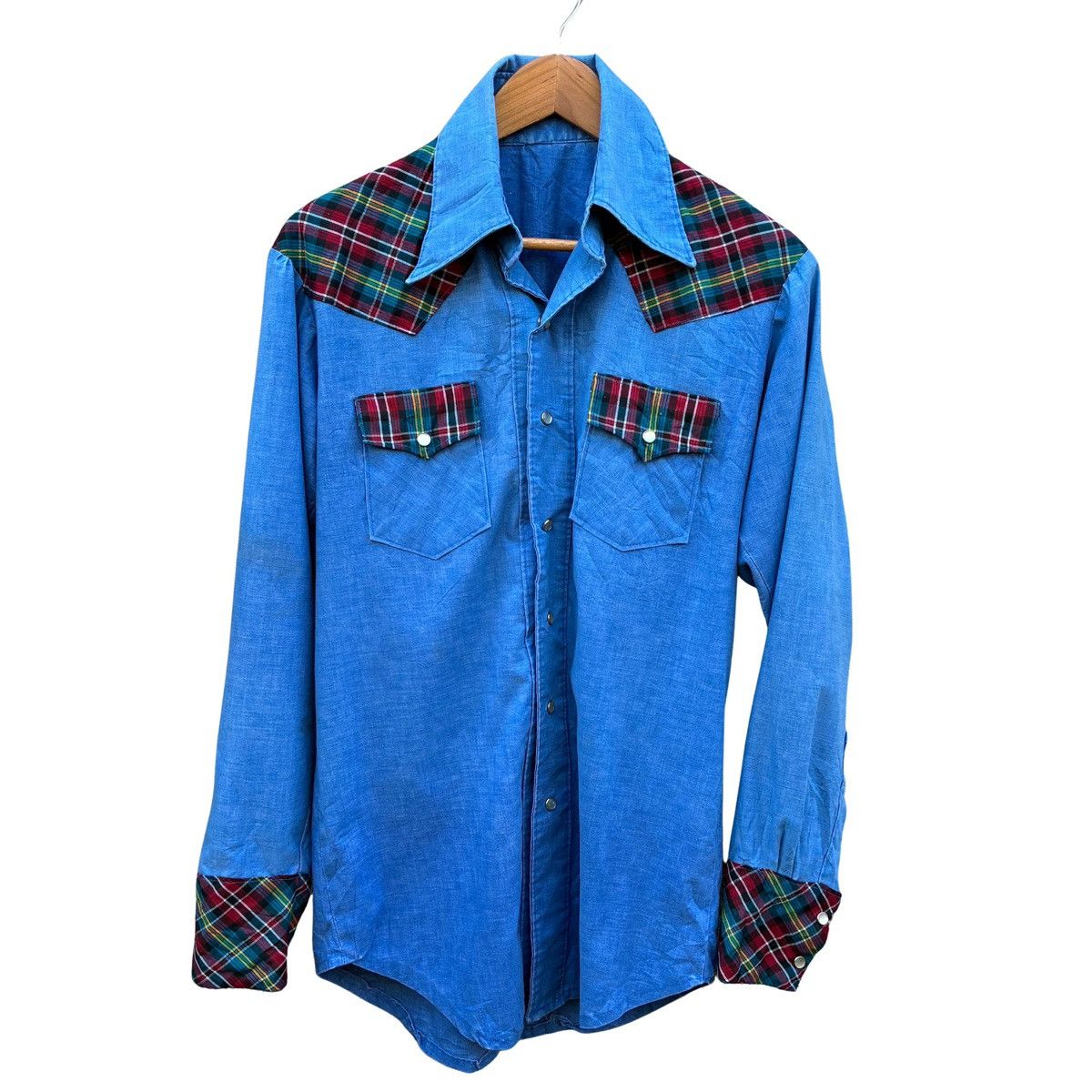 Other Vintage Unknow Brand Chambray Plaid Yoke Western Shirt Size US M / EU 48-50 / 2 - 1 Thumbnail